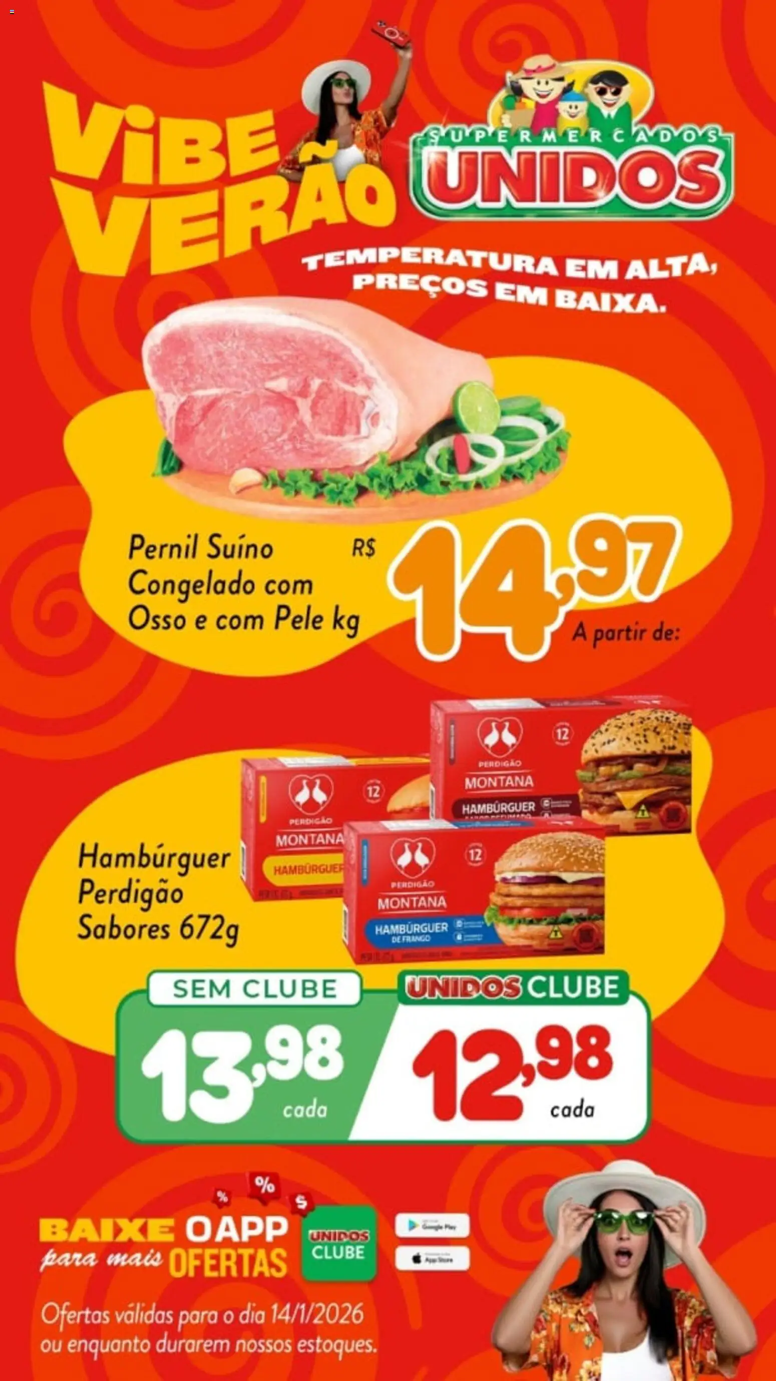 Supermercados Unidos Folheto - válido de 14.01.2026 | Página: 1 | Produtos: Pernil, Hambúrguer, Frango