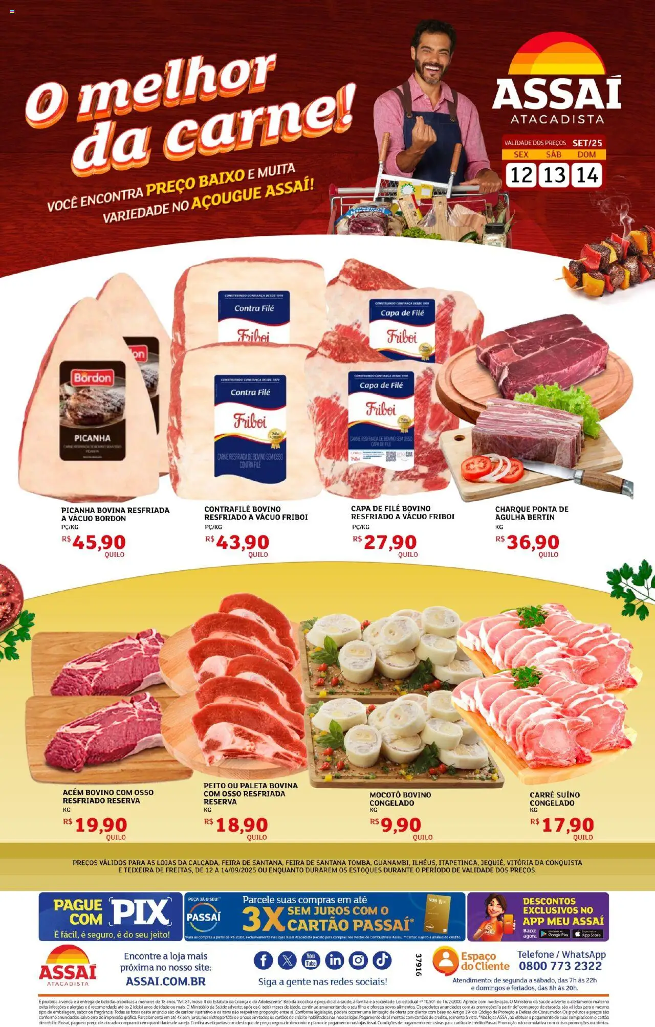 Assaí Atacadista Folheto - válido de 12.09.2025 | Página: 1 | Produtos: Acém, Contra filé, Pneus, Telefone