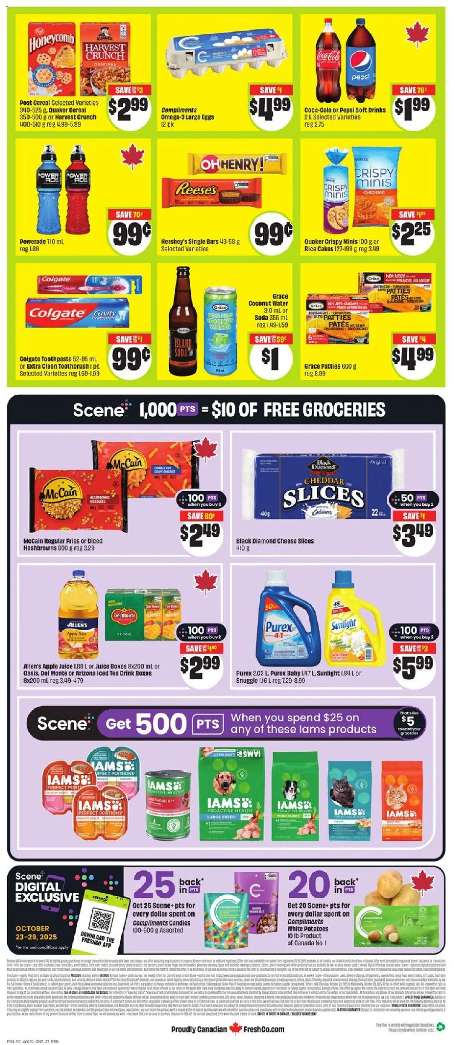 FreshCo flyer valid from 23.10.2025 | Page: 2 | Products: Tea, Beef, Candies, Toothpaste