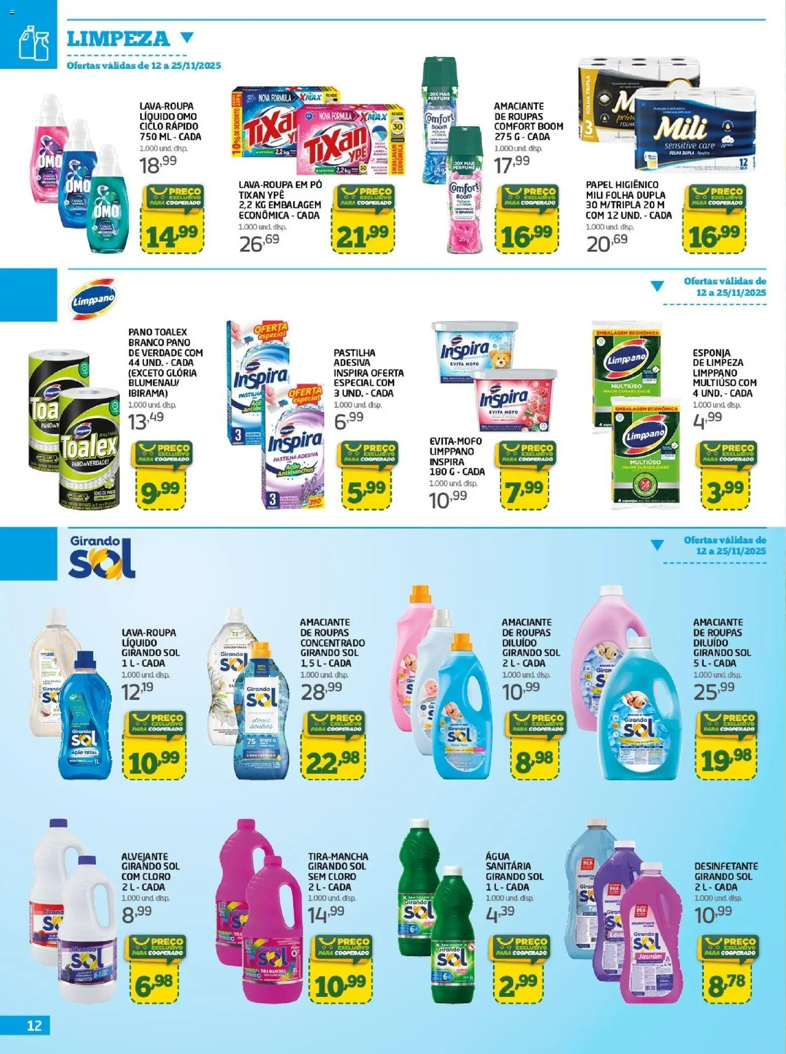 Cooper Folheto - válido de 12.11.2025 | Página: 12 | Produtos: Esponja, Alvejante, Girando sol, Roupas