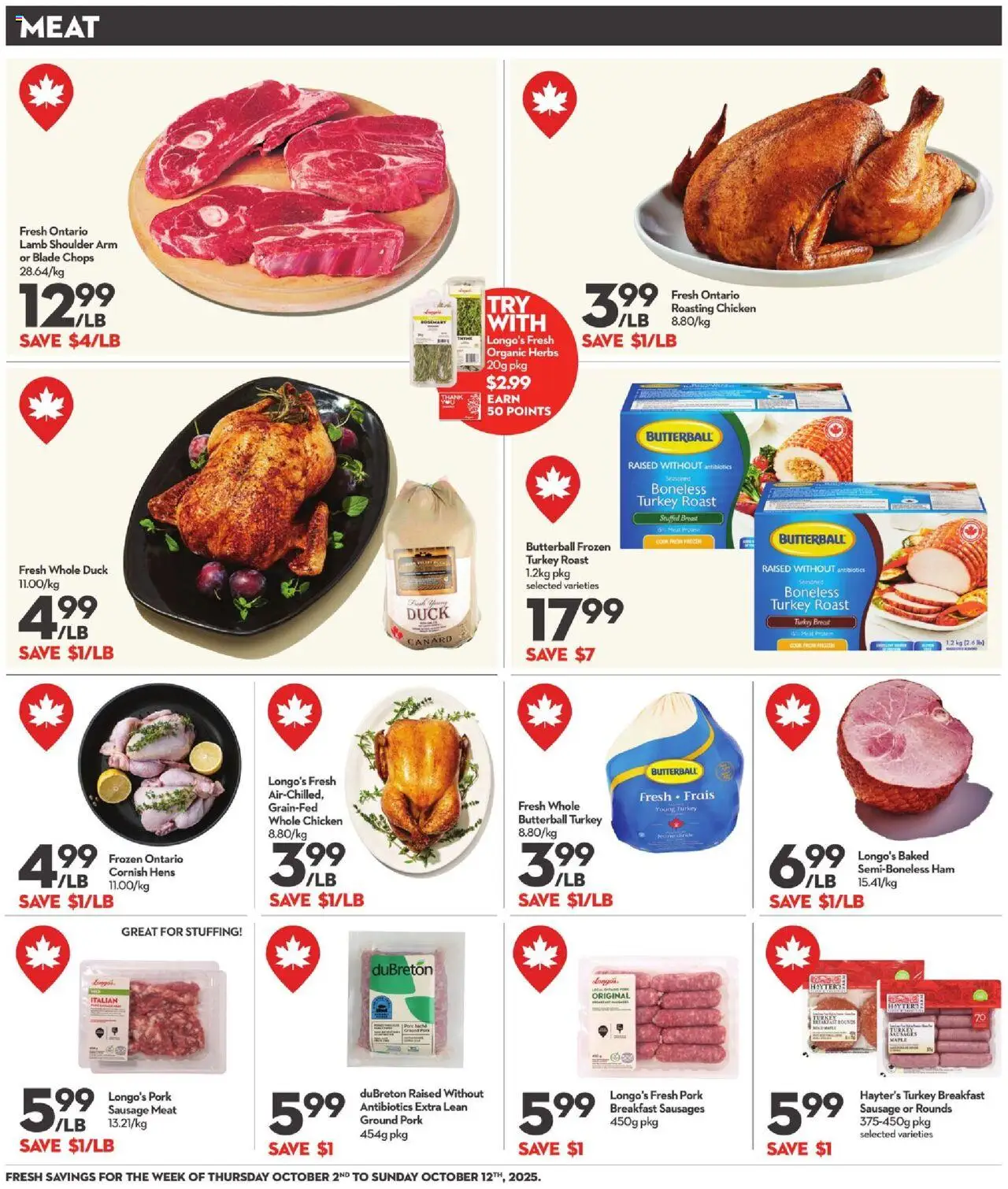 Longo's flyer valid from 02.10.2025 | Page: 6 | Products: Turkey, Ham, Chicken, Pork