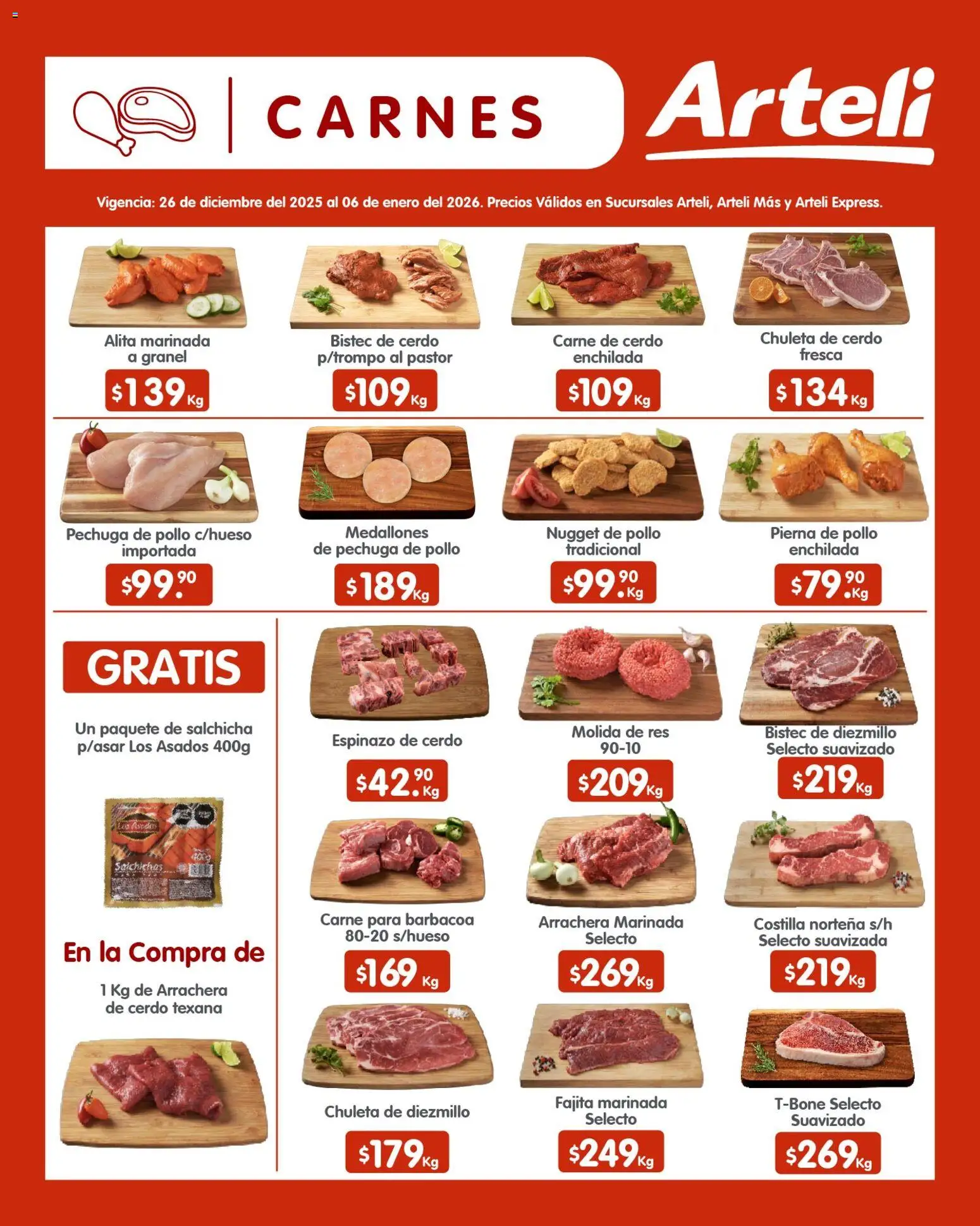 Nuevas ofertas de Arteli válidas en toda la República Mexicana desde el 26.12.2025. ¡Encuentra las mejores ofertas en Arteli folleto Quincenal! | Página: 9 | Productos: Pollo, Salchicha, Cerdo, Res