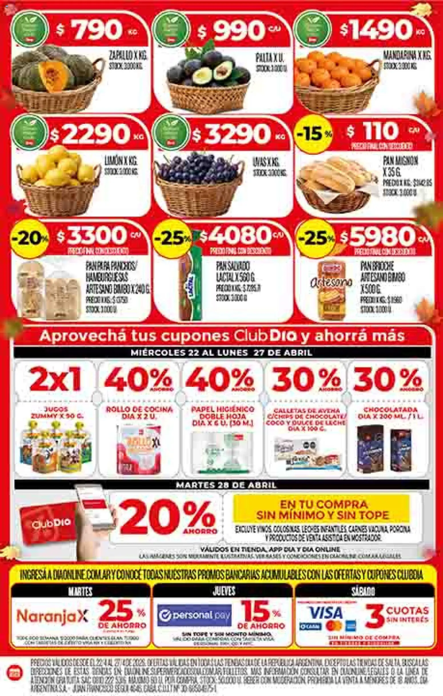 Supermercado DIA Ofertas │ válido desde el 22.04.2026 | Página: 4 | Productos: Zapallo, Leche, Chocolate, Chocolatada