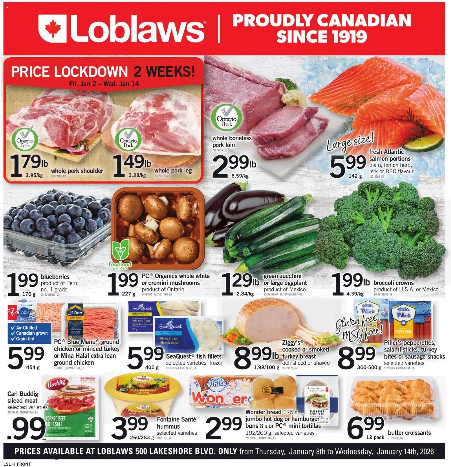 Loblaws flyer valid from 08.01.2026 | Page: 1 | Products: Fish, Bread, Salami, Pork