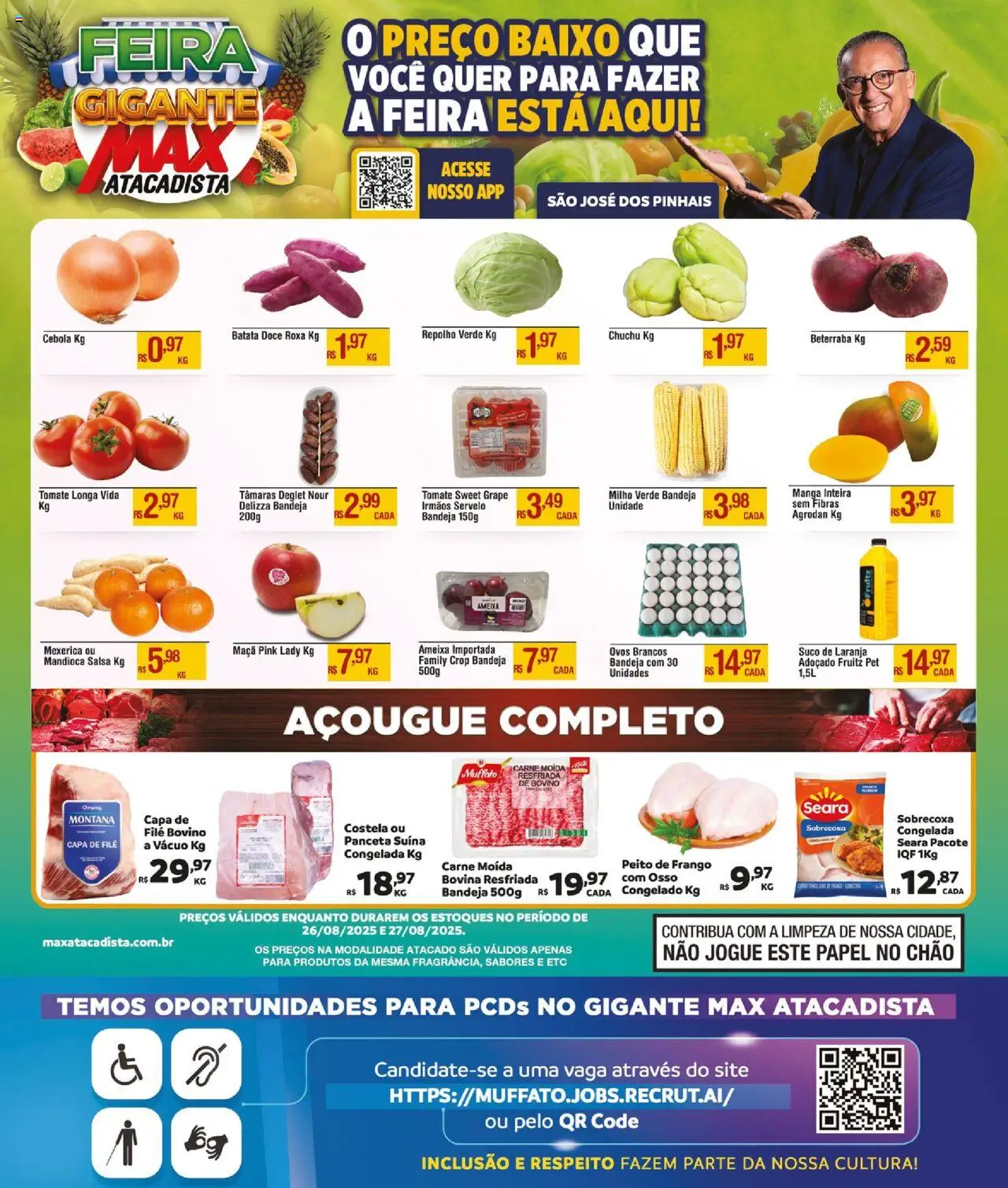Max Atacadista Folheto - válido de 26.08.2025 | Página: 1 | Produtos: Mandioca, Milho verde, Carne, Batata