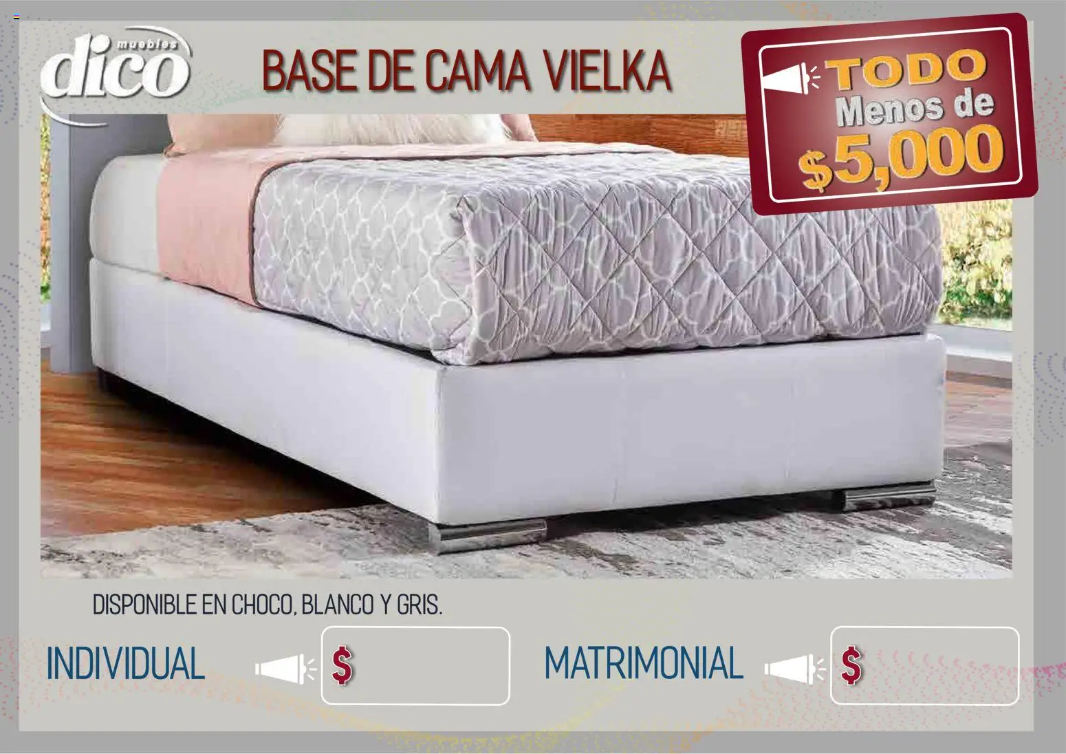 Nuevas ofertas de Muebles Dico válidas en toda la República Mexicana desde el 09.04.2026. ¡Encuentra las mejores ofertas en Muebles Dico catálogo Todo menos de 5000 Pacifico! | Página: 7 | Productos: Cama