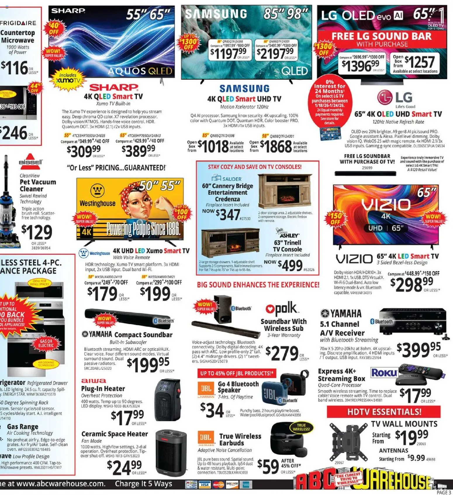 ABC Warehouse Weekly Ad - valid from 18.01.2026 | Page: 3 | Products: Vacuum, Swivel, Tv, Speaker