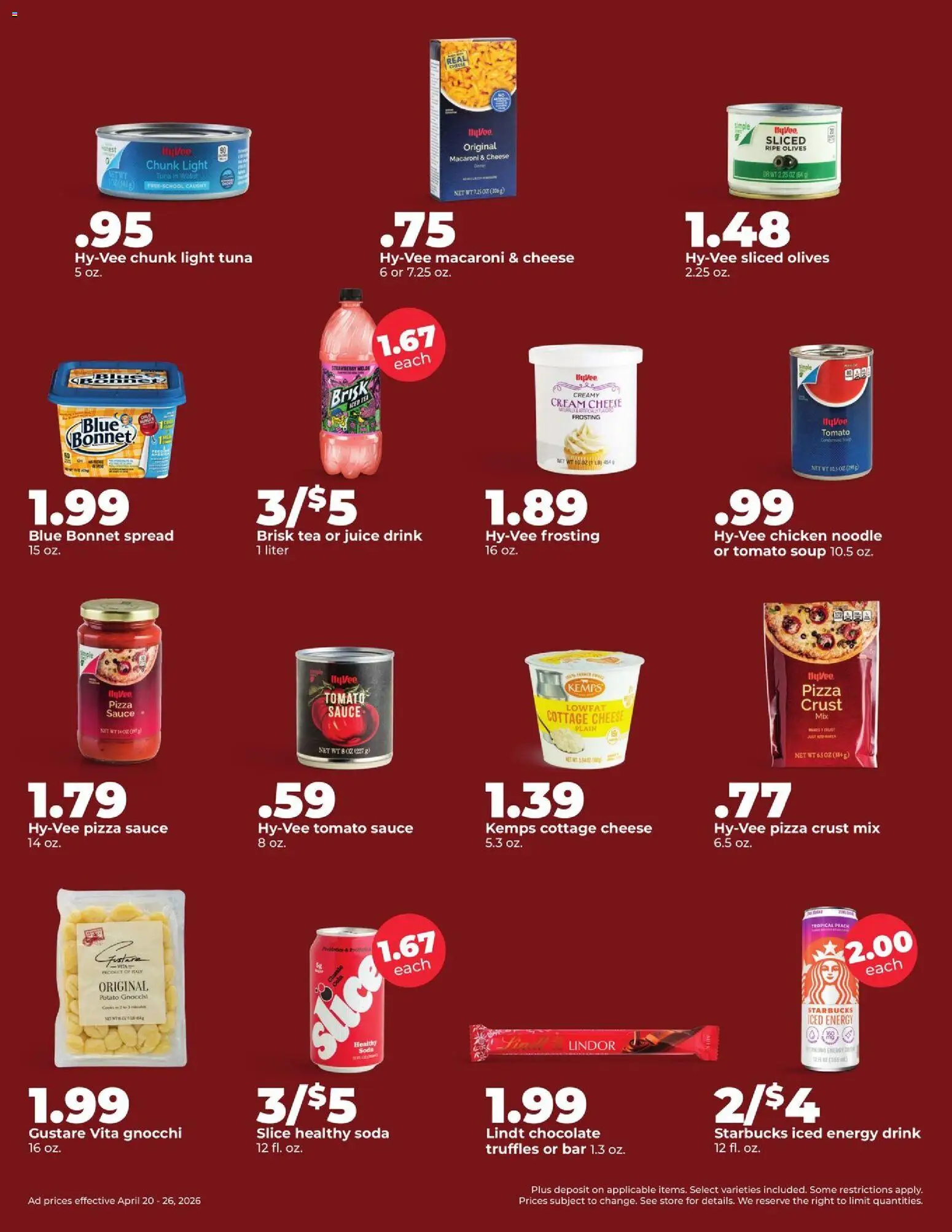 HyVee Weekly Ad - valid from 20.04.2026 | Page: 4 | Products: Chocolate, Cottage cheese, Water, Sauce