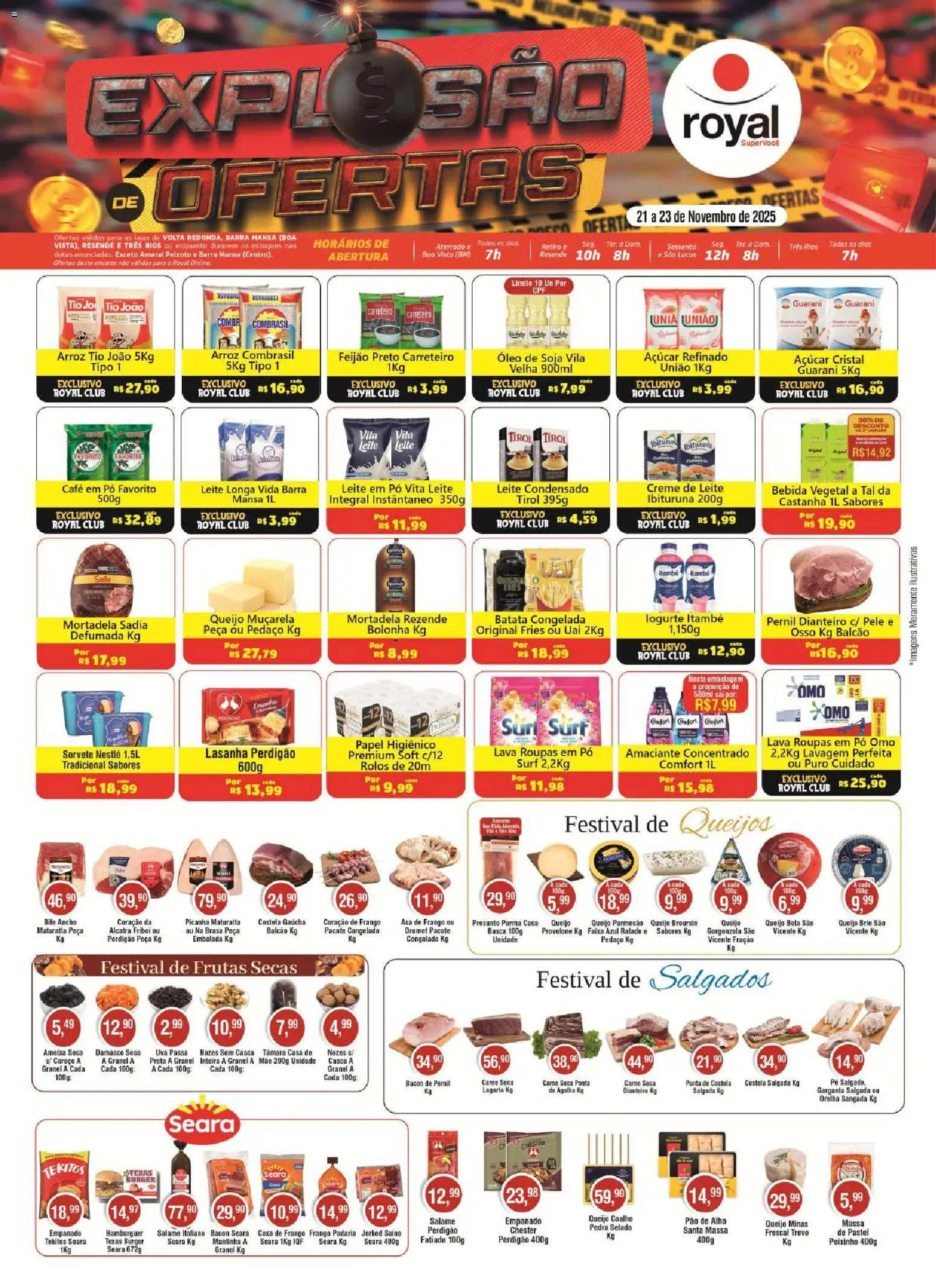 Royal Supermercados Folheto - válido de 21.11.2025 | Página: 1 | Produtos: Pao de alho, Alcatra, Presunto, Sorvete