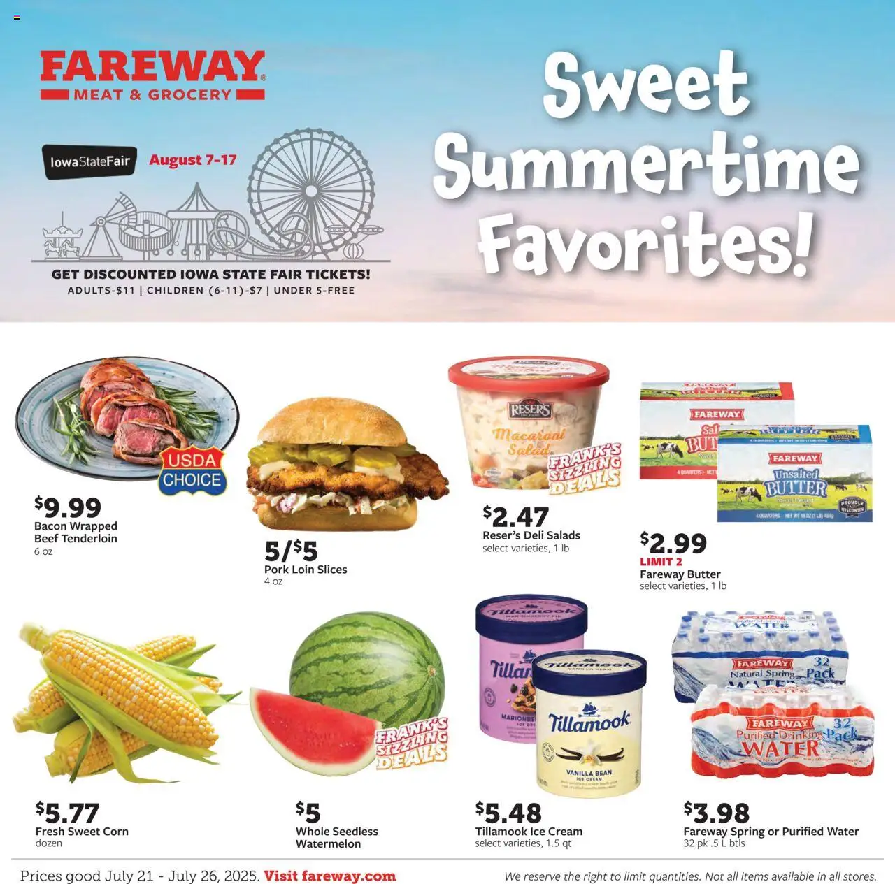 Fareway Weekly Ad - valid from 21.07.2025 | Page: 1 | Products: Pork, Beef, Cream, 2人掛けソファ