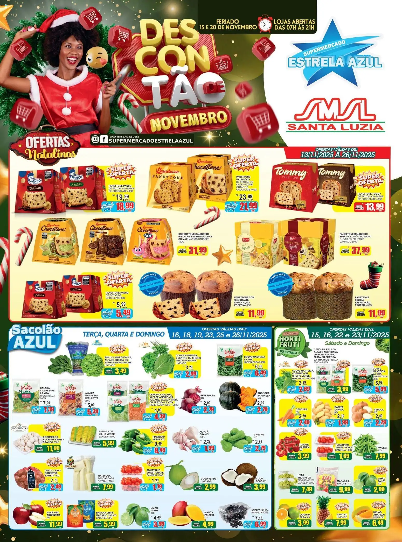 Estrela Azul Folheto - válido de 13.11.2025 | Página: 1 | Produtos: Damasco, Chuchu, Panettone bauducco, Salada