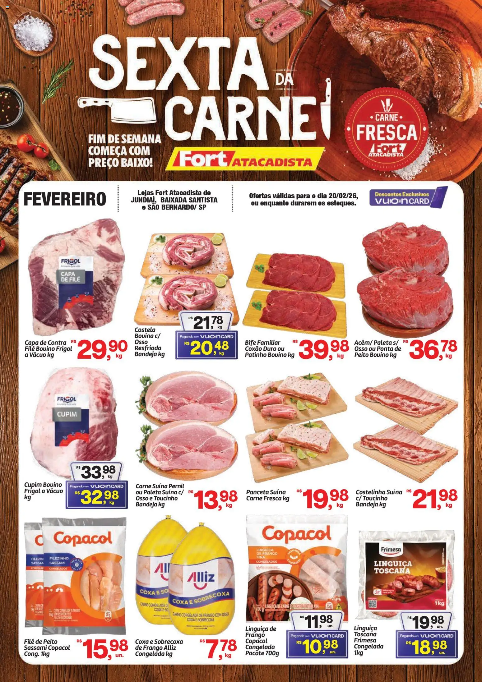 Fort Atacadista Folheto - válido de 20.02.2026 | Página: 1 | Produtos: Linguiça, Pernil, Carne, Bandeja