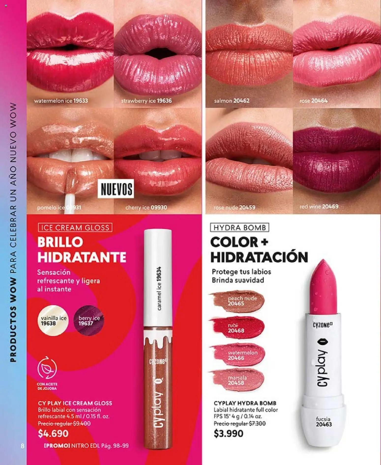 Catálogo CyZone Campaña 1 │ válido desde el 01.01.2026 | Página: 8 | Productos: Brillo, Labial, Aceite