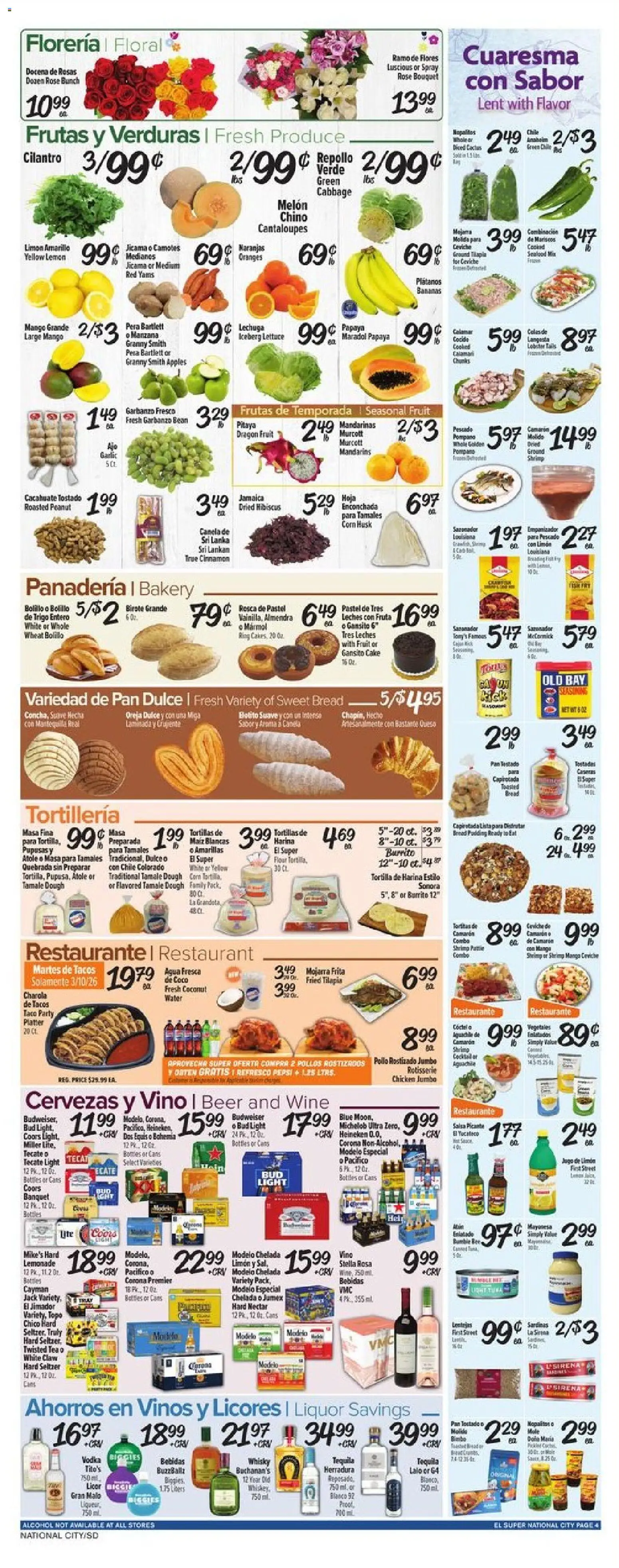 El Super Weekly Ad - CA - valid from 04.03.2026 | Page: 4 | Products: Water, Lemon, Mango, Cabbage
