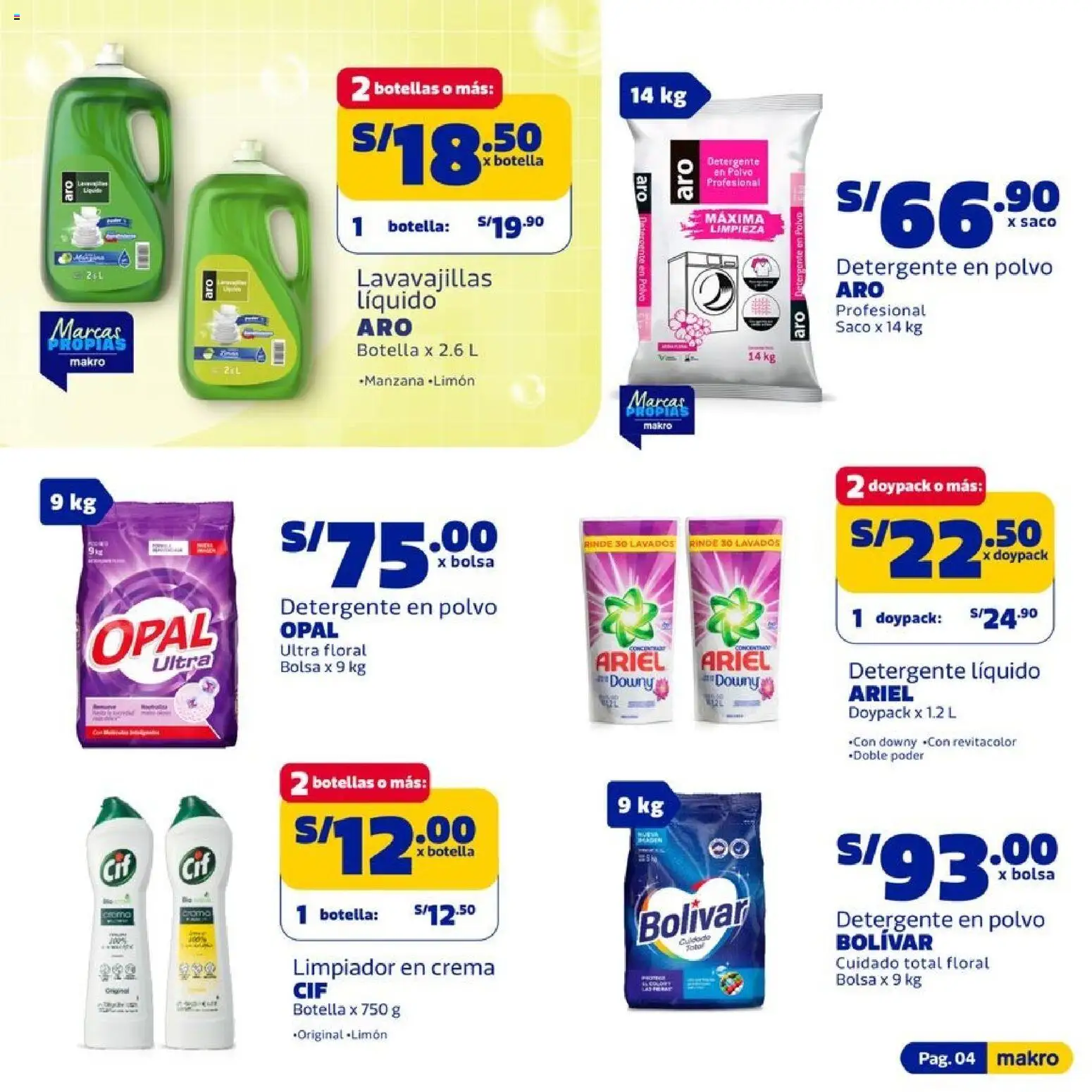 Catálogo Makro válido desde 15.01.2026 | Página: 4 | Productos: Detergente, Crema, Lavavajillas, Polvo