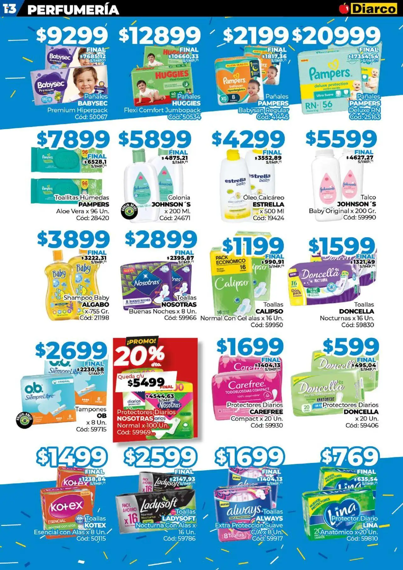 Diarco ofertas │ válido desde el 15.09.2025 | Página: 13 | Productos: Toallas, Shampoo, Toallitas húmedas, Pañales