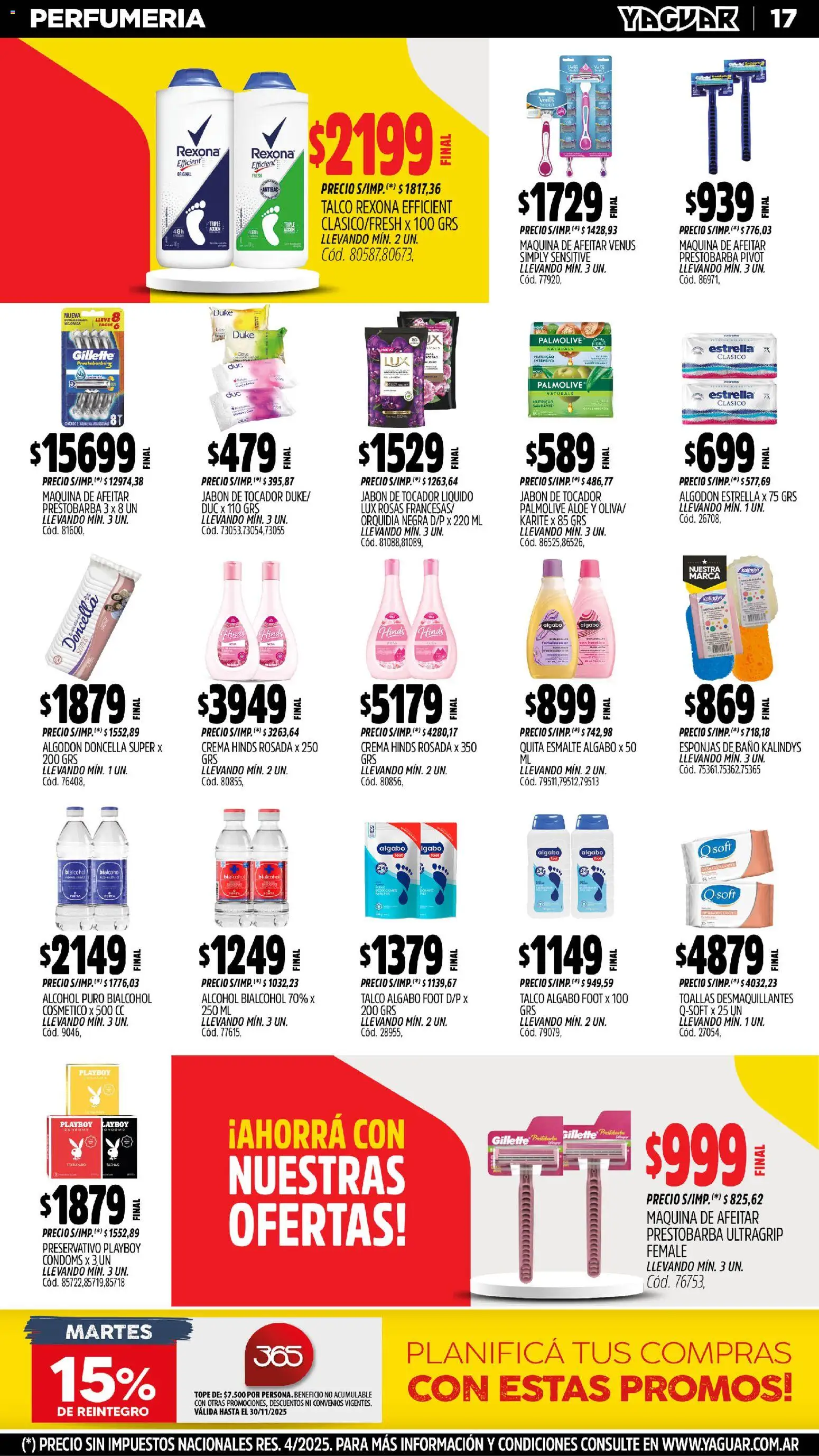 Yaguar - Trelew │ válido desde el 17.11.2025 | Página: 18 | Productos: Algodón, Maquina de afeitar, Baño, Jabón