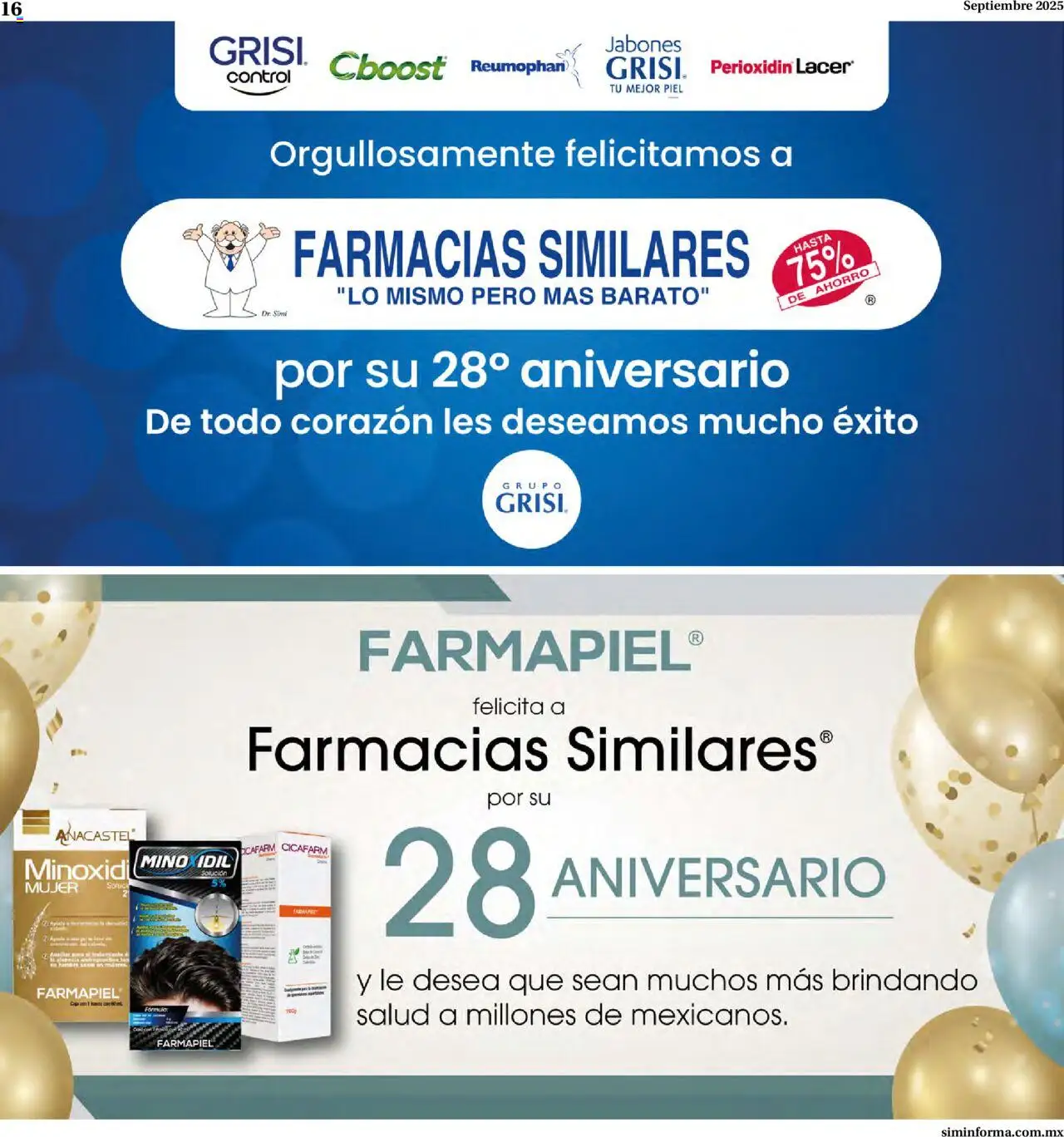 Nuevas ofertas de Farmacias Similares válidas en toda la República Mexicana desde el 22.09.2025. ¡Encuentra las mejores ofertas en Farmacias Similares - Catálogo Siminforma! | Página: 16