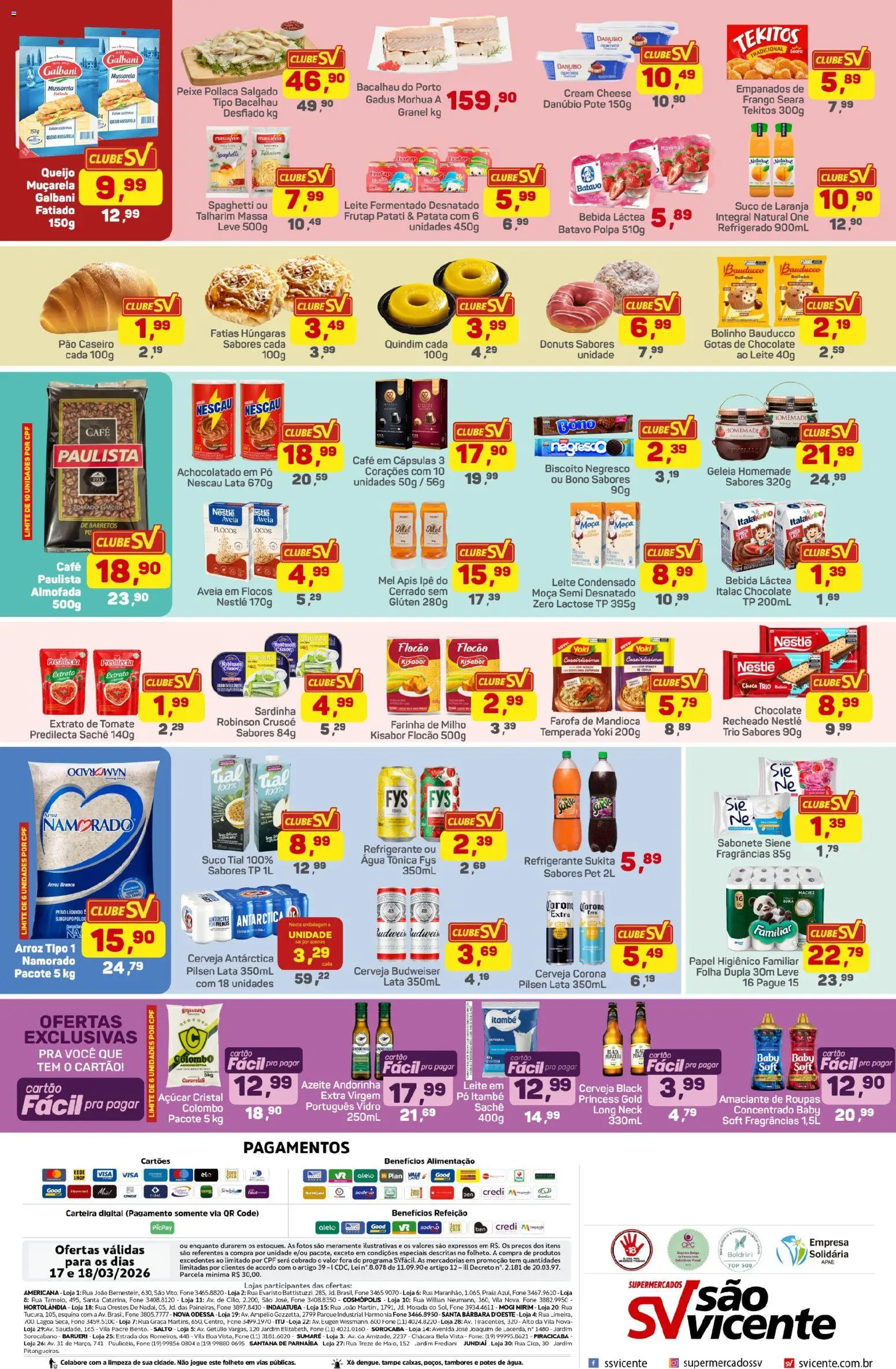 Supermercados São Vicente Folheto - válido de 17.03.2026 | Página: 2 | Produtos: Biscoito, Chocolate, Flocos, Farofa
