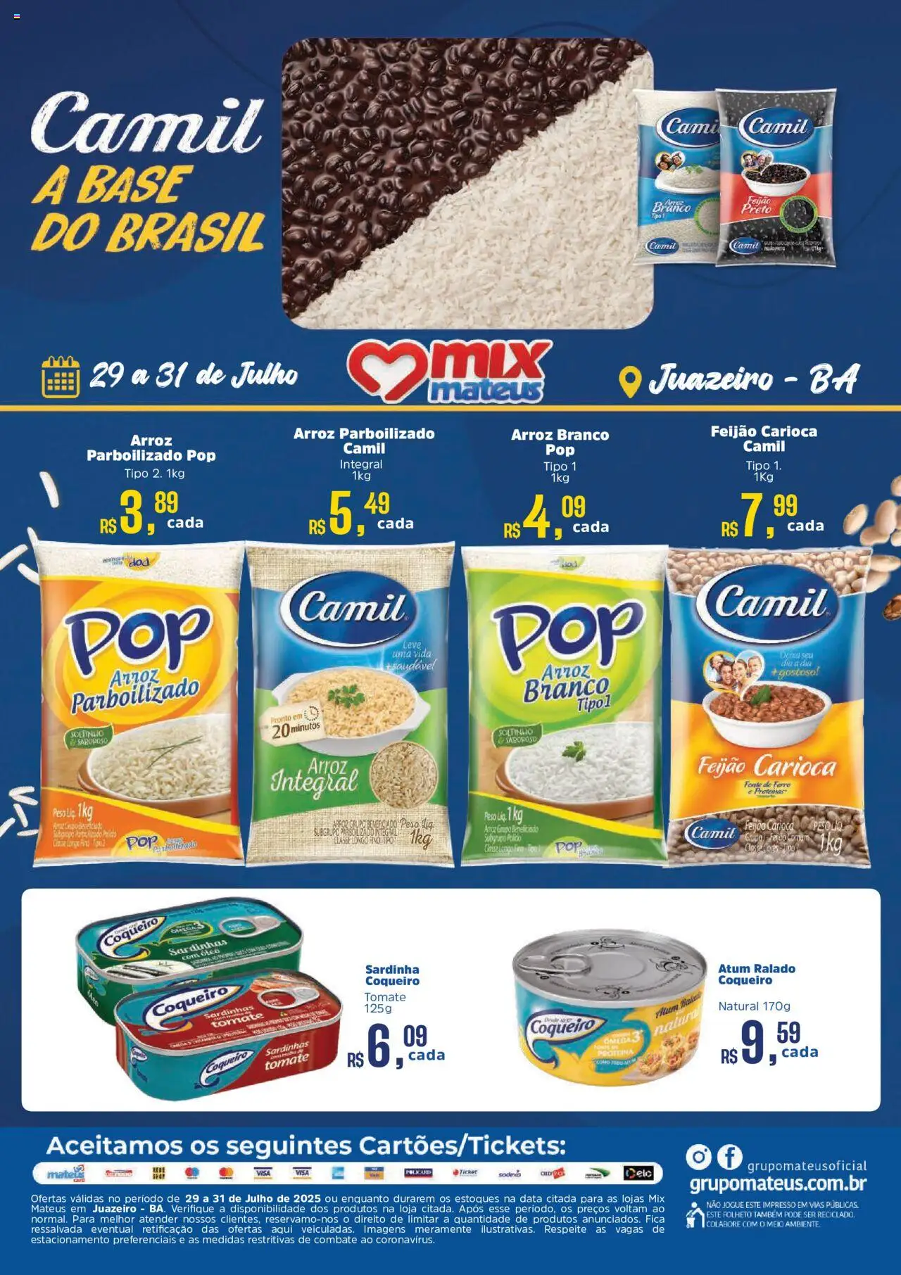 Mateus Folheto - válido de 29.07.2025 | Página: 1 | Produtos: Feijão, Arroz, Base, Atum