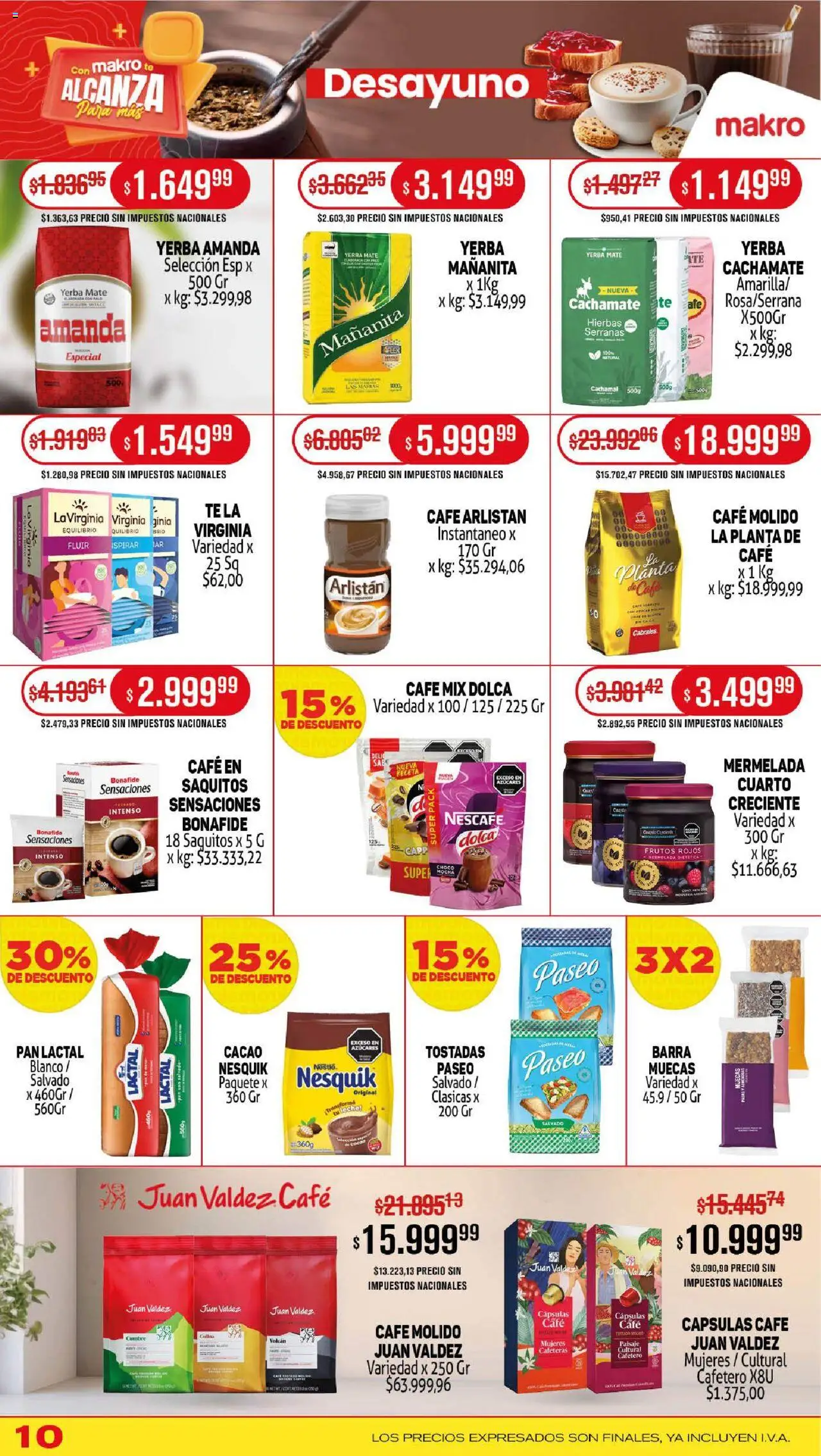 Makro ofertas │ válido desde el 25.09.2025 | Página: 10 | Productos: Leche, Café, Mermelada, Cacao