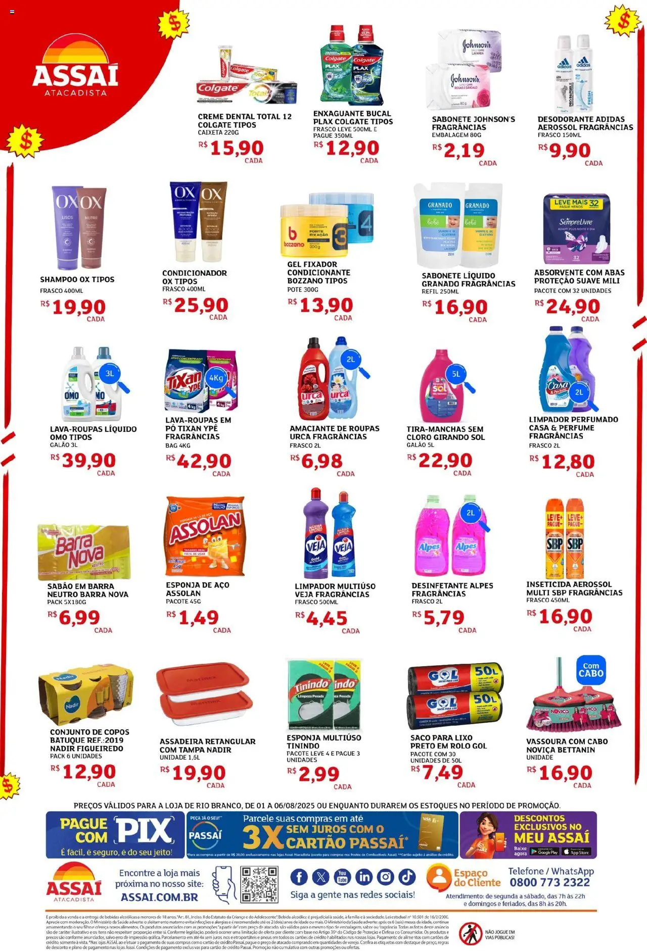 Assaí Atacadista Folheto - válido de 01.08.2025 | Página: 4 | Produtos: Enxaguante bucal, Sabonete, Esponja de aço, Amaciante