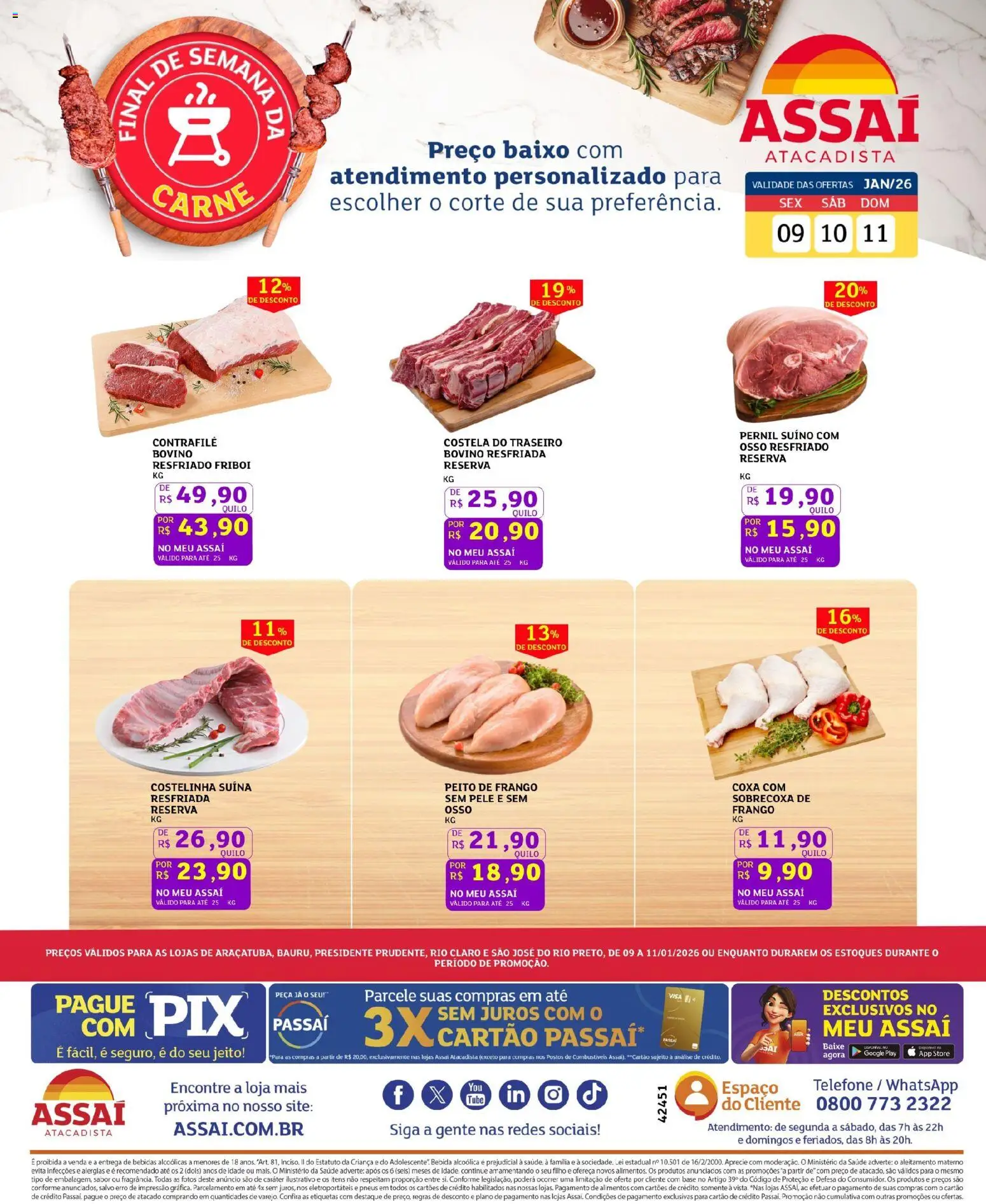 Assaí Atacadista Folheto - válido de 09.01.2026 | Página: 1 | Produtos: Pernil, Baixo, Bebida, Telefone