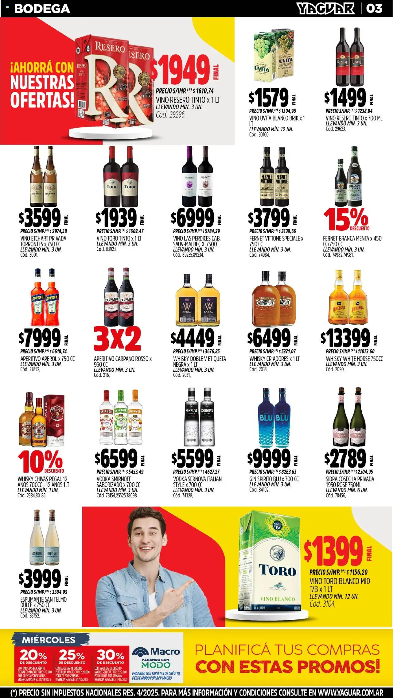 Yaguar - Santa Fe │ válido desde el 20.10.2025 | Página: 3 | Productos: Vodka, Whisky, Banco, Vino