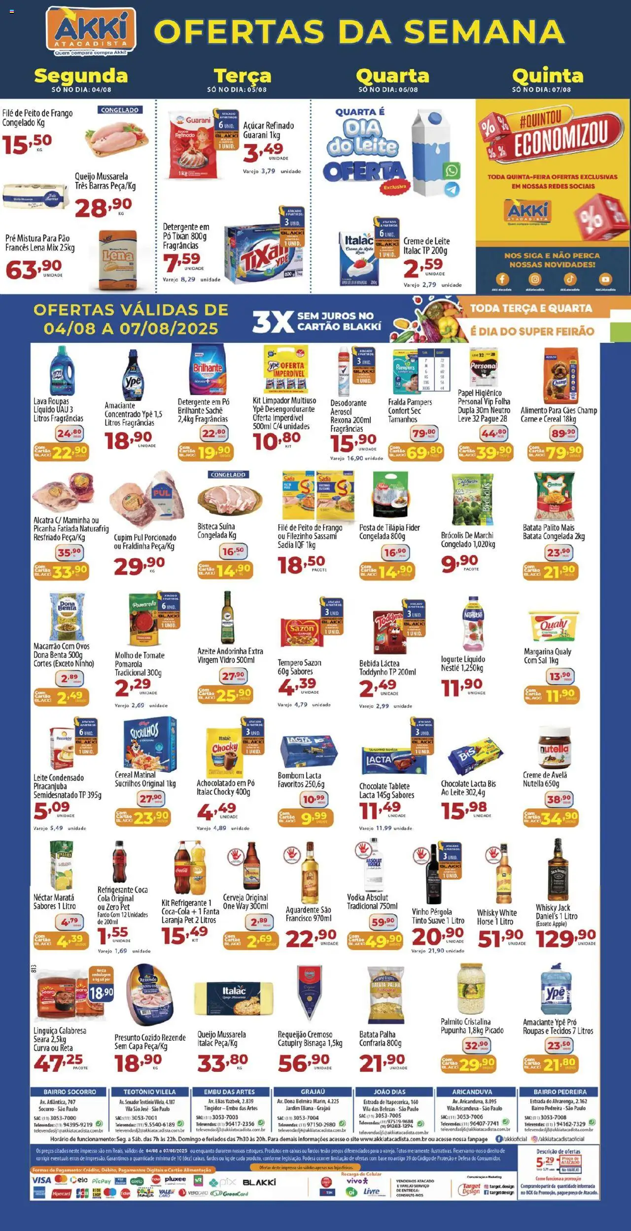 Akki Atacadista Folheto - válido de 04.08.2025 | Página: 1 | Produtos: Detergente, Fraldinha, Maminha, Queijo