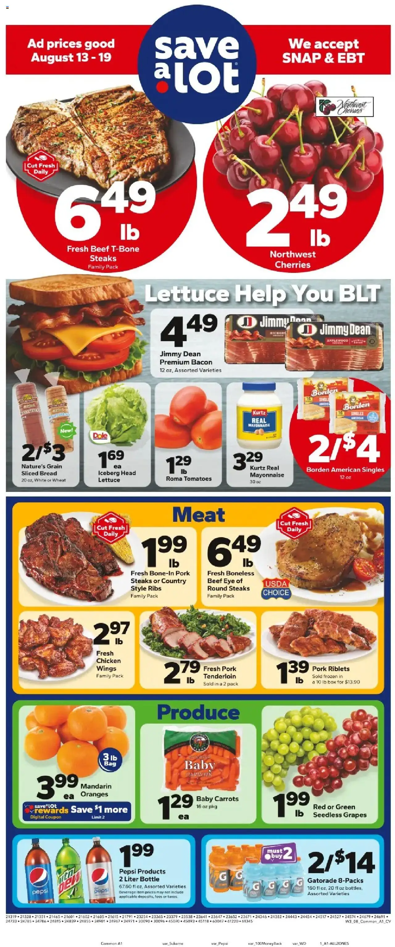 Save a Lot Weekly Ad - valid from 13.08.2025 | Page: 1 | Products: Cherries, Tomatoes, Beef, Mayonnaise
