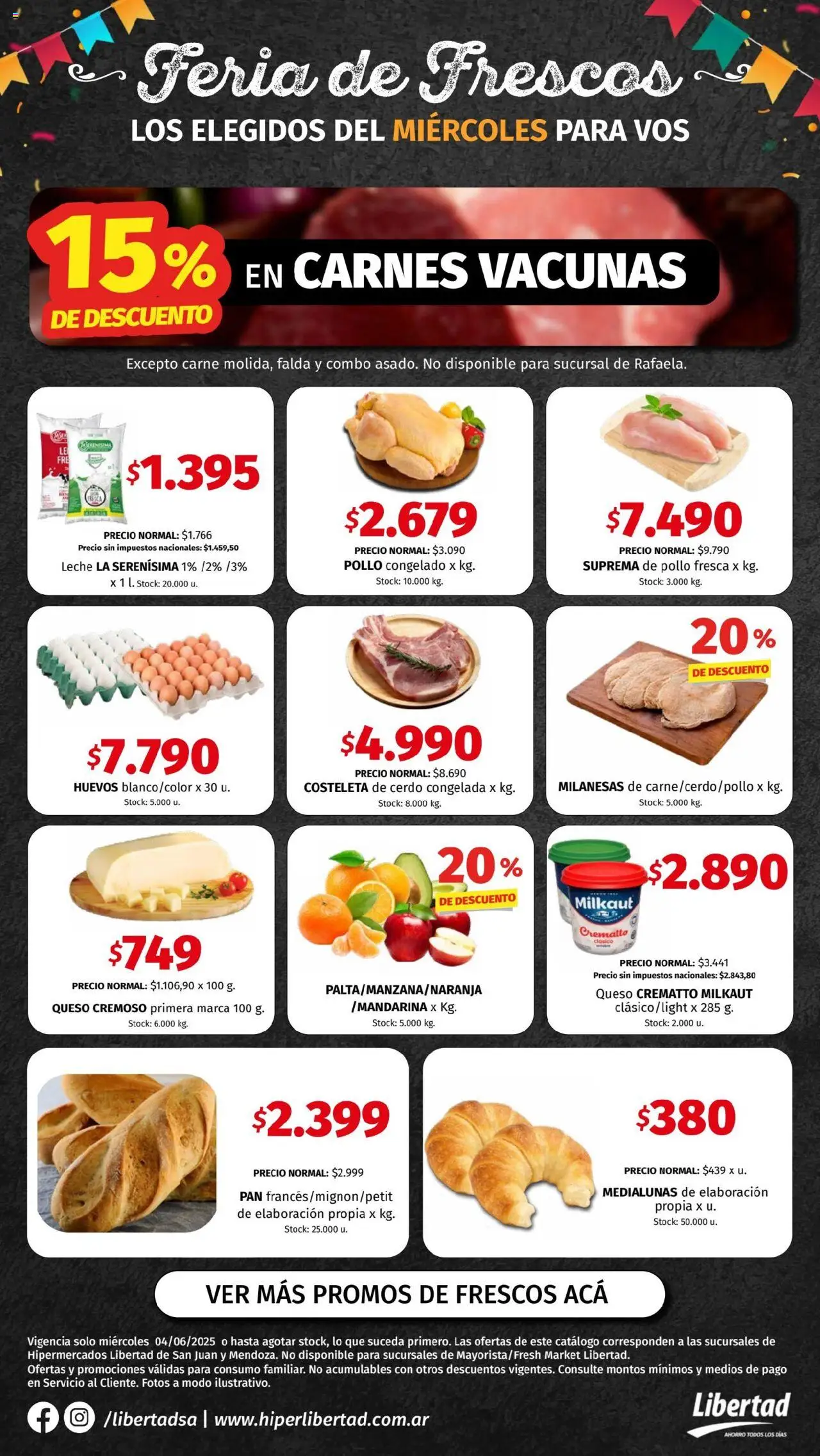 Hipermercado Libertad - Feria de Frescos - CUYO │ válido desde el 04.06.2025 | Página: 1 | Productos: Falda, Leche, Queso, Huevos