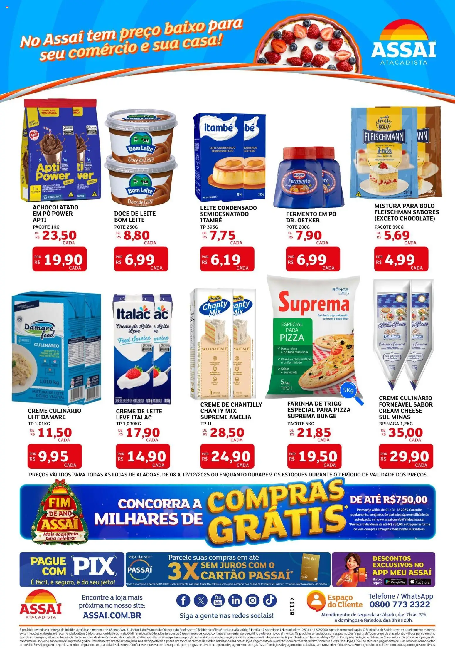 Assaí Atacadista Folheto - válido de 08.12.2025 | Página: 2 | Produtos: Farinha de trigo, Pneus, Leite condensado, Pá