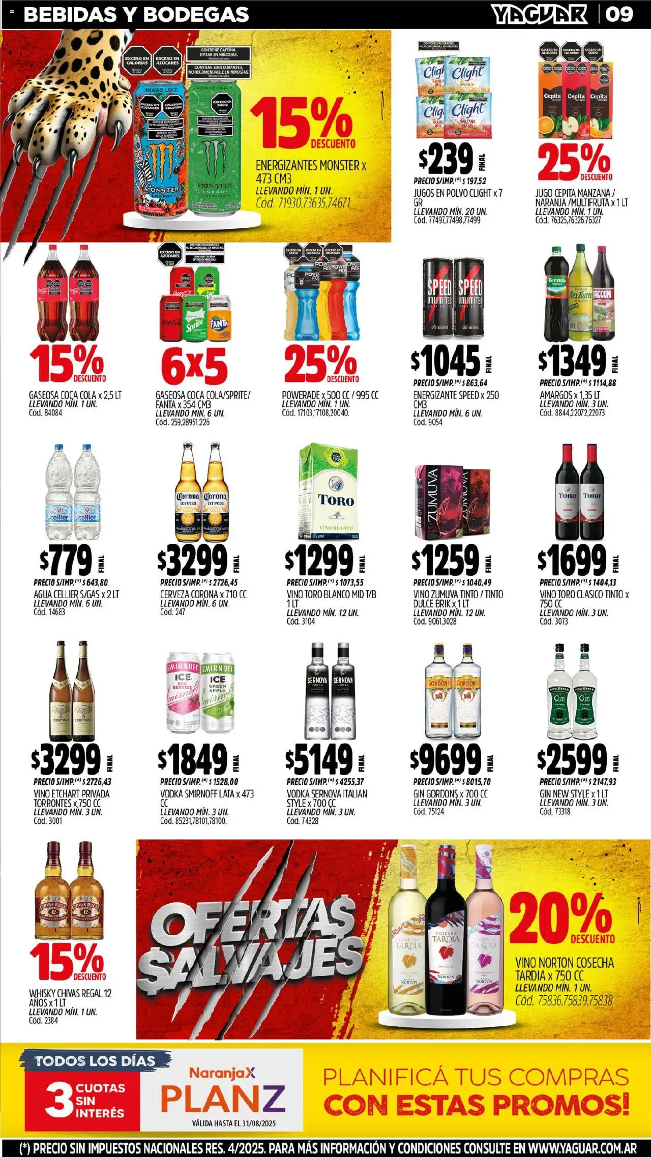 Yaguar - Córdoba │ válido desde el 04.08.2025 | Página: 9 | Productos: Polvo, Gaseosa, Agua, Vino