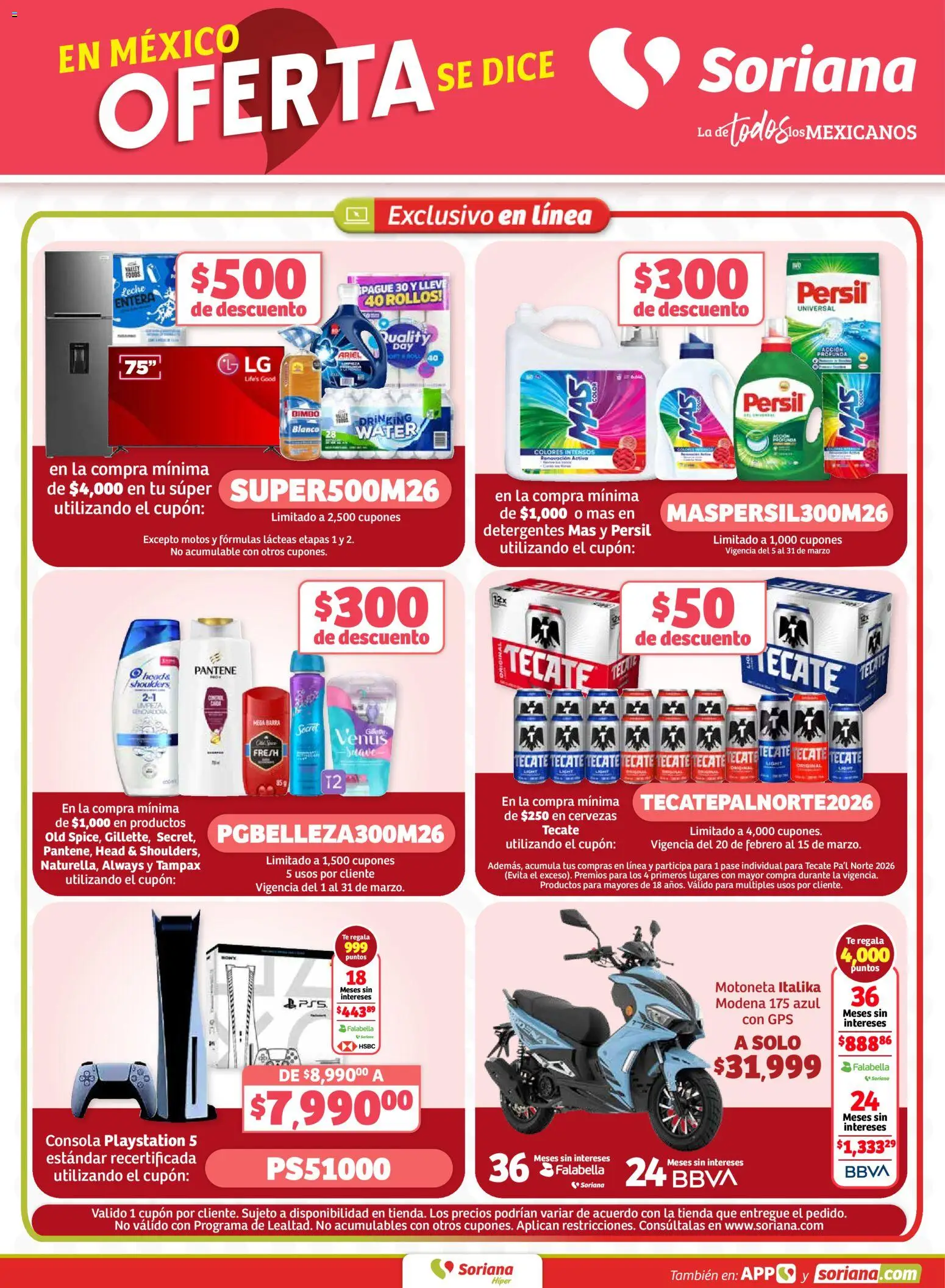Nuevas ofertas de Soriana válidas en toda la República Mexicana desde el 05.03.2026. ¡Encuentra las mejores ofertas en Soriana Fin de Semana Híper: Ver, Tab, Chis, Camp, Yuc y Q. Roo! | Página: 13 | Productos: Playstation, Barra, Té