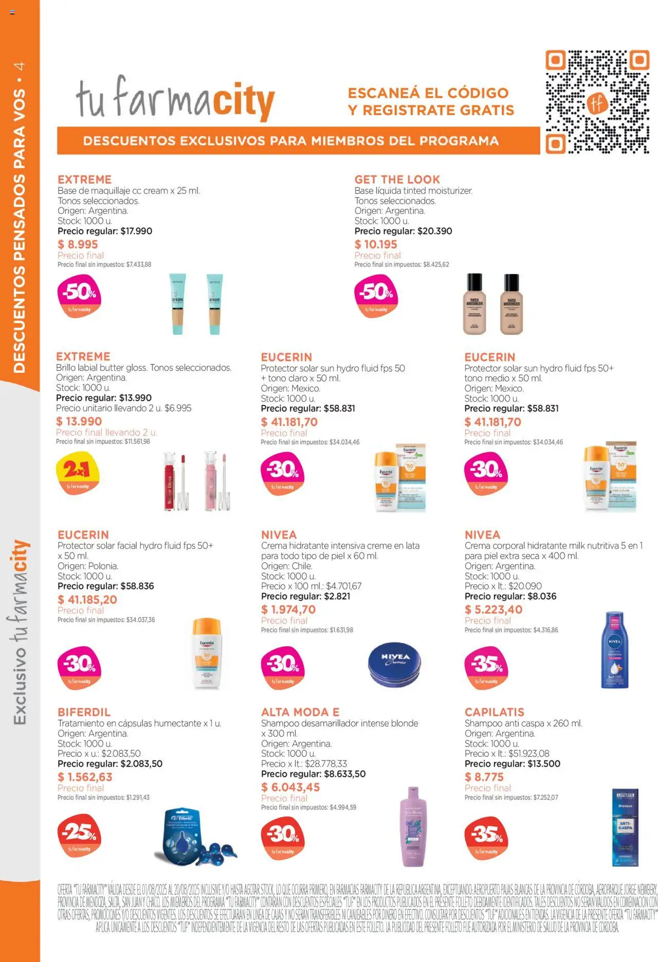 Farmacity catálogo │ válido desde el 01.08.2025 | Página: 4 | Productos: Base de maquillaje, Maquillaje, Shampoo, Brillo