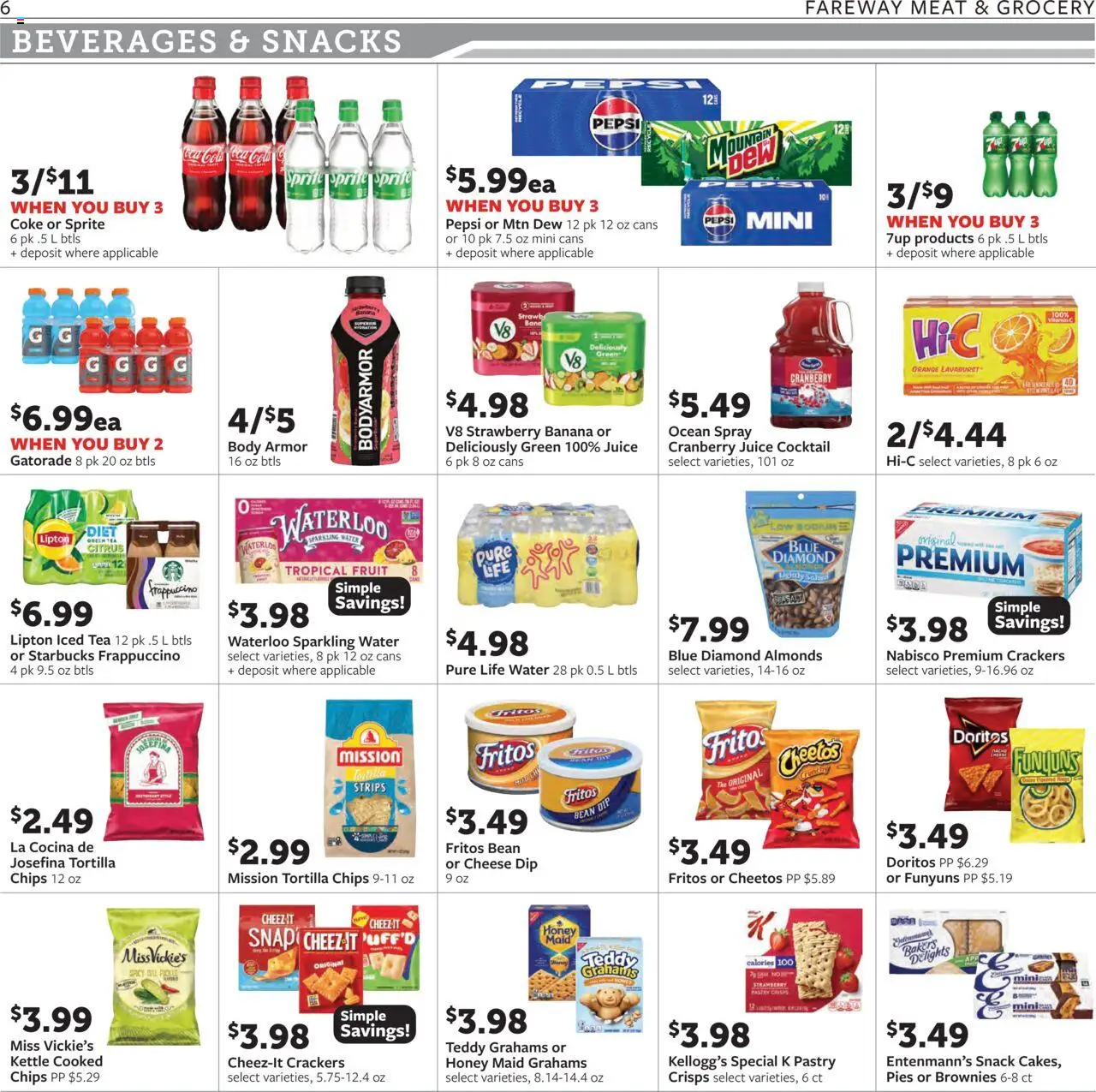 Fareway Weekly Ad - valid from 11.08.2025 | Page: 6 | Products: Green Tea, Cheese, Juice, Chips