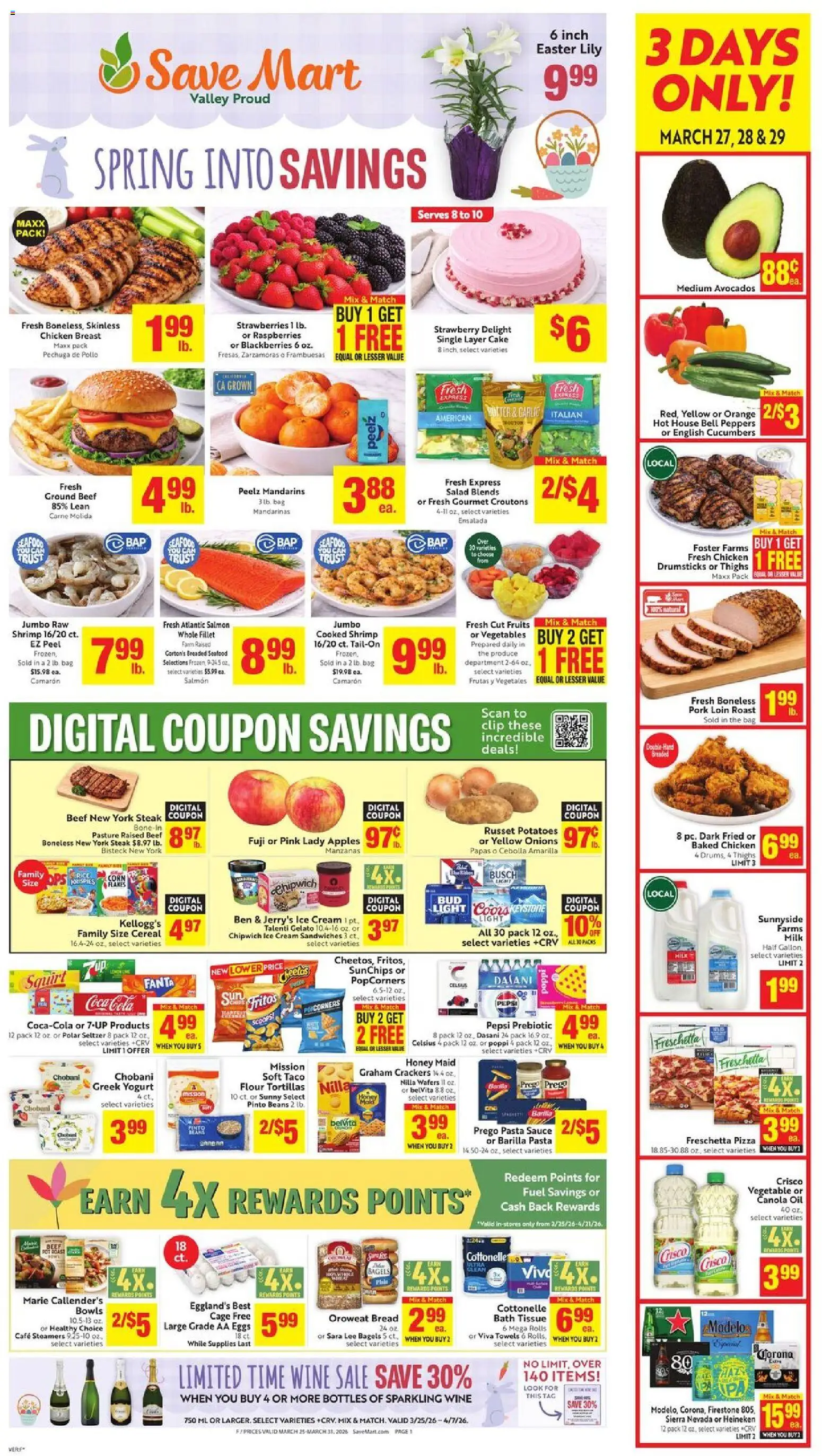 Save Mart Weekly - CA - valid from 25.03.2026 | Page: 1 | Products: Clip, Apples, Salad, Seafood