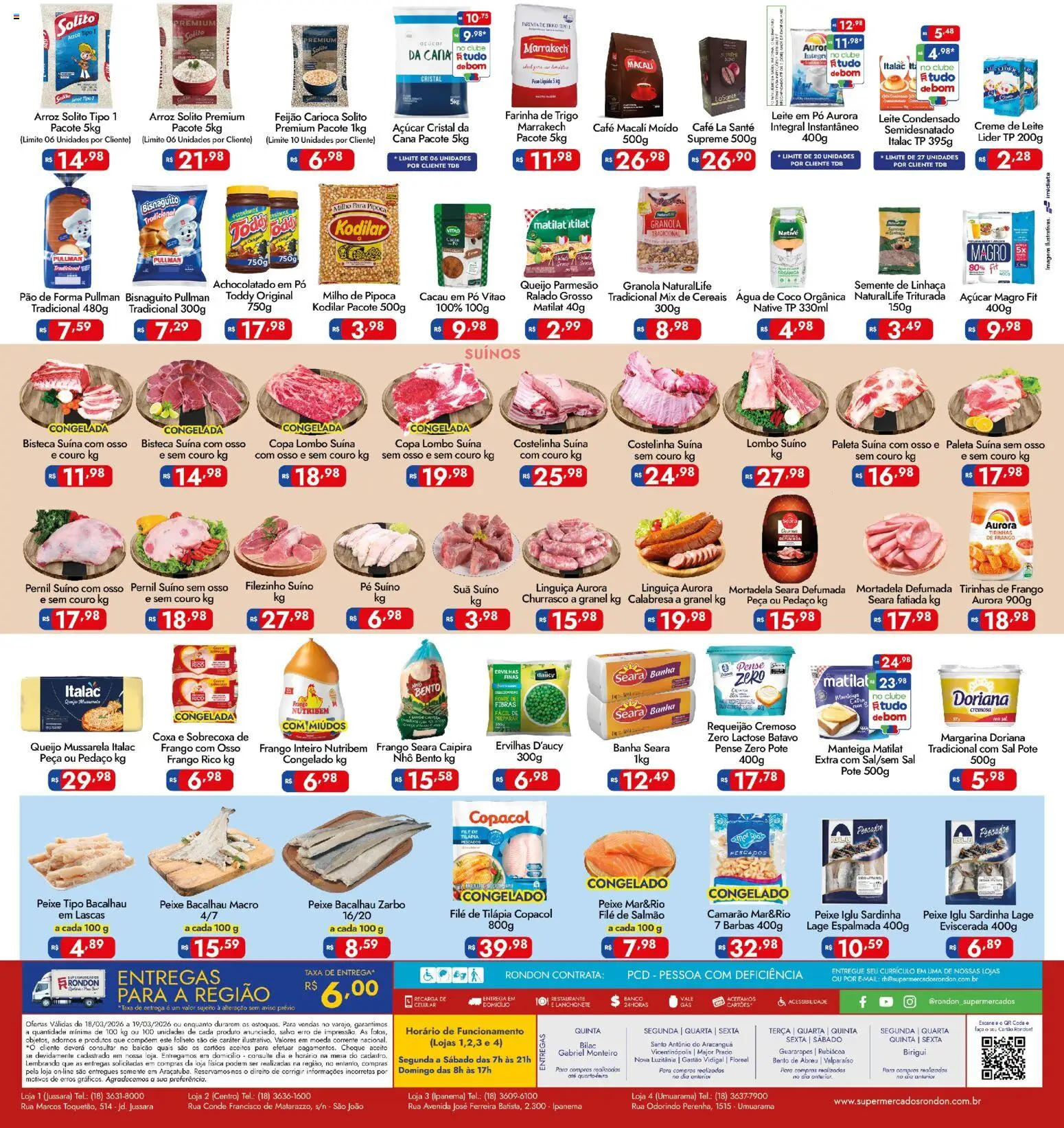 Supermercados Rondon Folheto - válido de 18.03.2026 | Página: 2 | Produtos: Pernil, Pão, Mortadela, Arroz