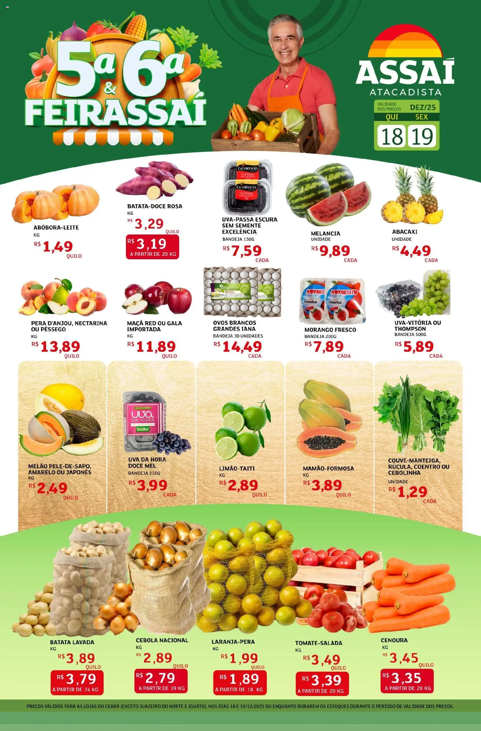 Assaí Atacadista Folheto - válido de 18.12.2025 | Página: 1 | Produtos: Melão, Pêssego, Cebola, Ovos