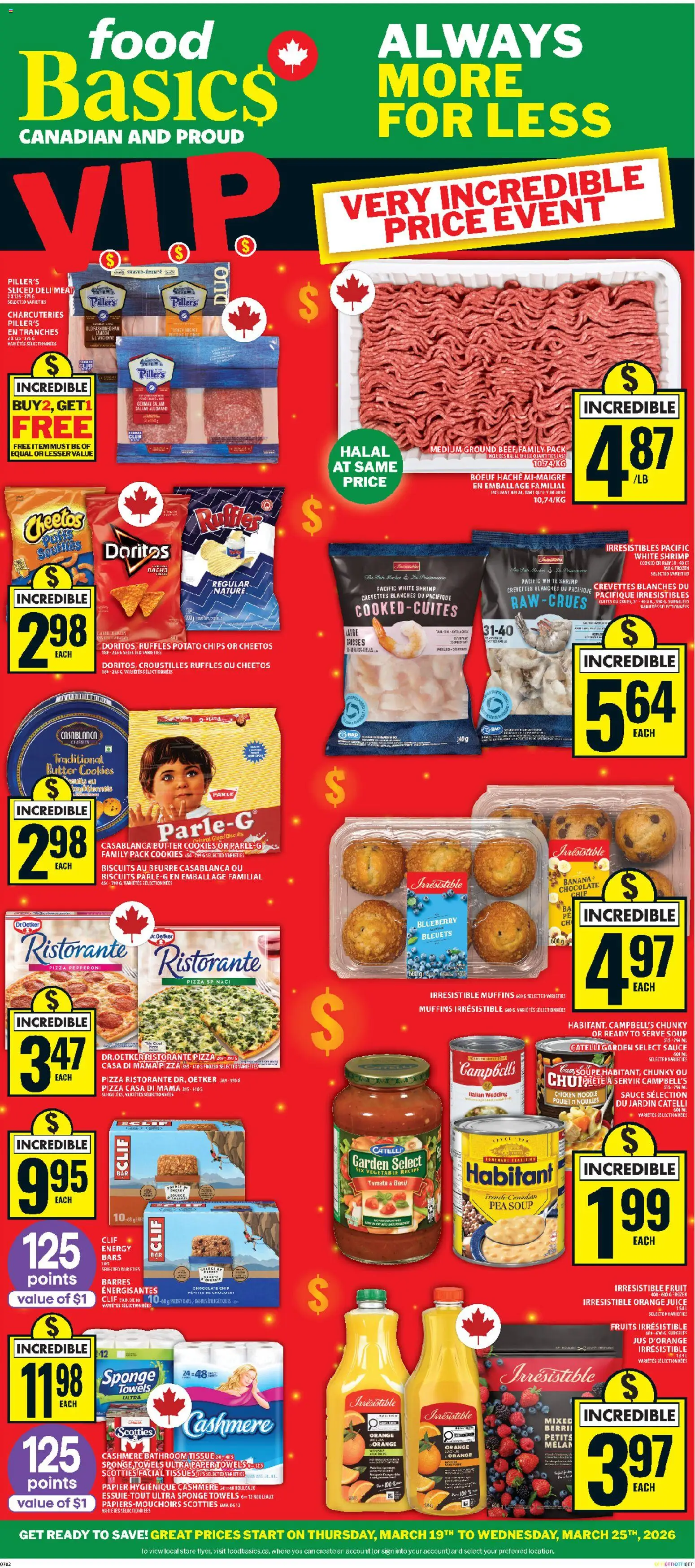Food Basics flyer valid from 19.03.2026 | Page: 1 | Products: Chips, Chocolate, Pizza, Chicken