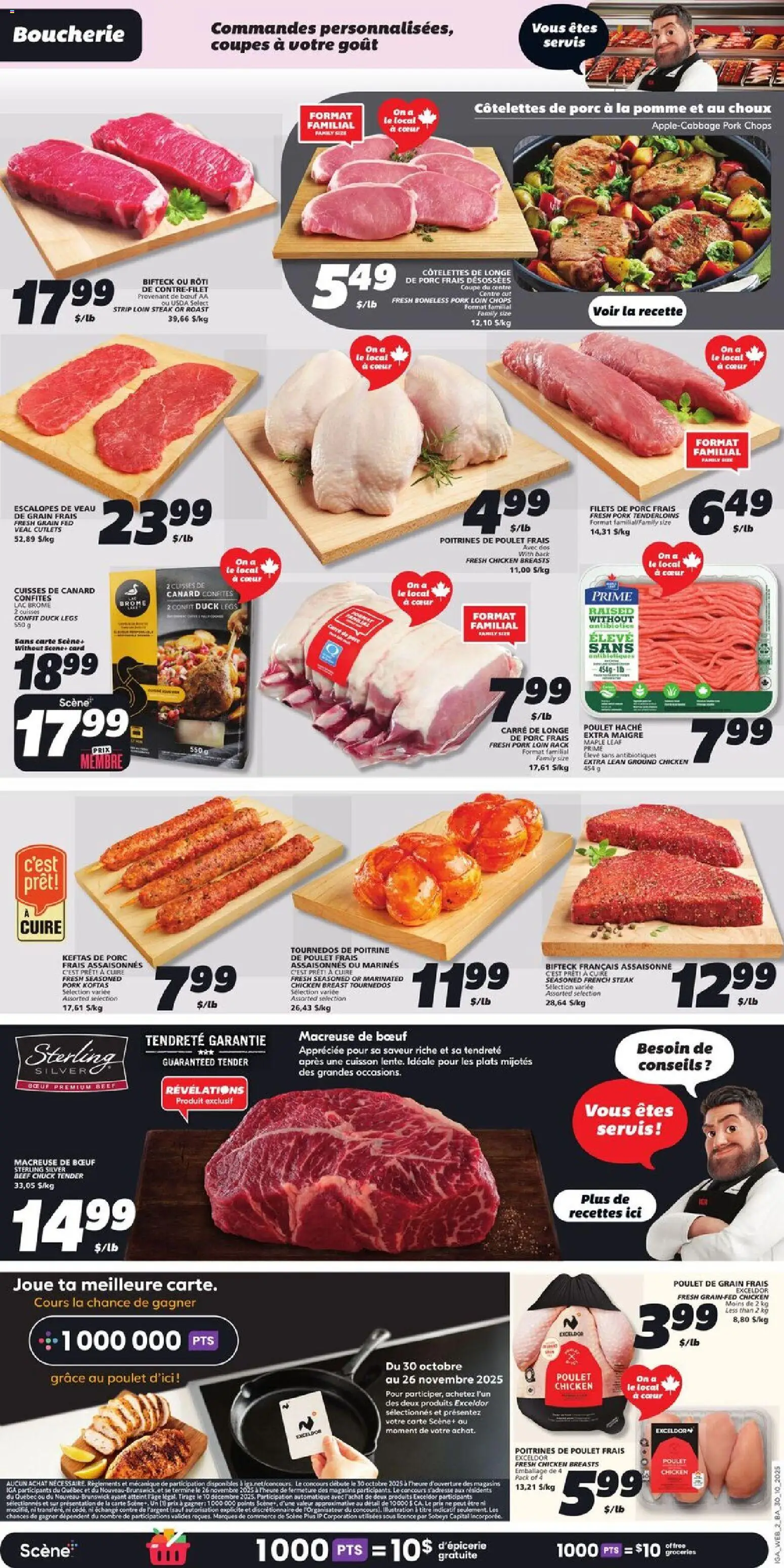 IGA flyer valid from 30.10.2025 | Page: 4 | Products: Beef, Chicken breasts, Chicken, Pork