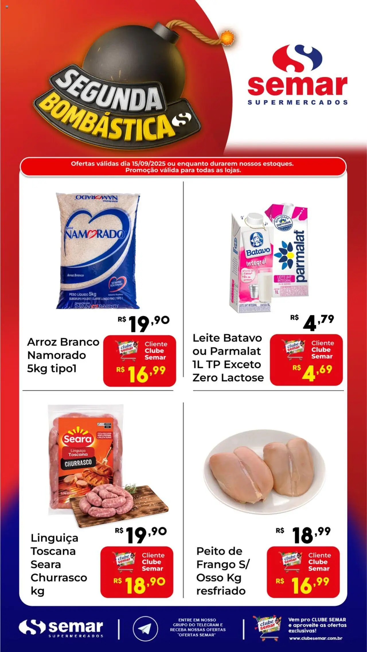 Semar Supermercado Folheto - válido de 15.09.2025 | Página: 1 | Produtos: Linguiça, Leite, Arroz, Frango