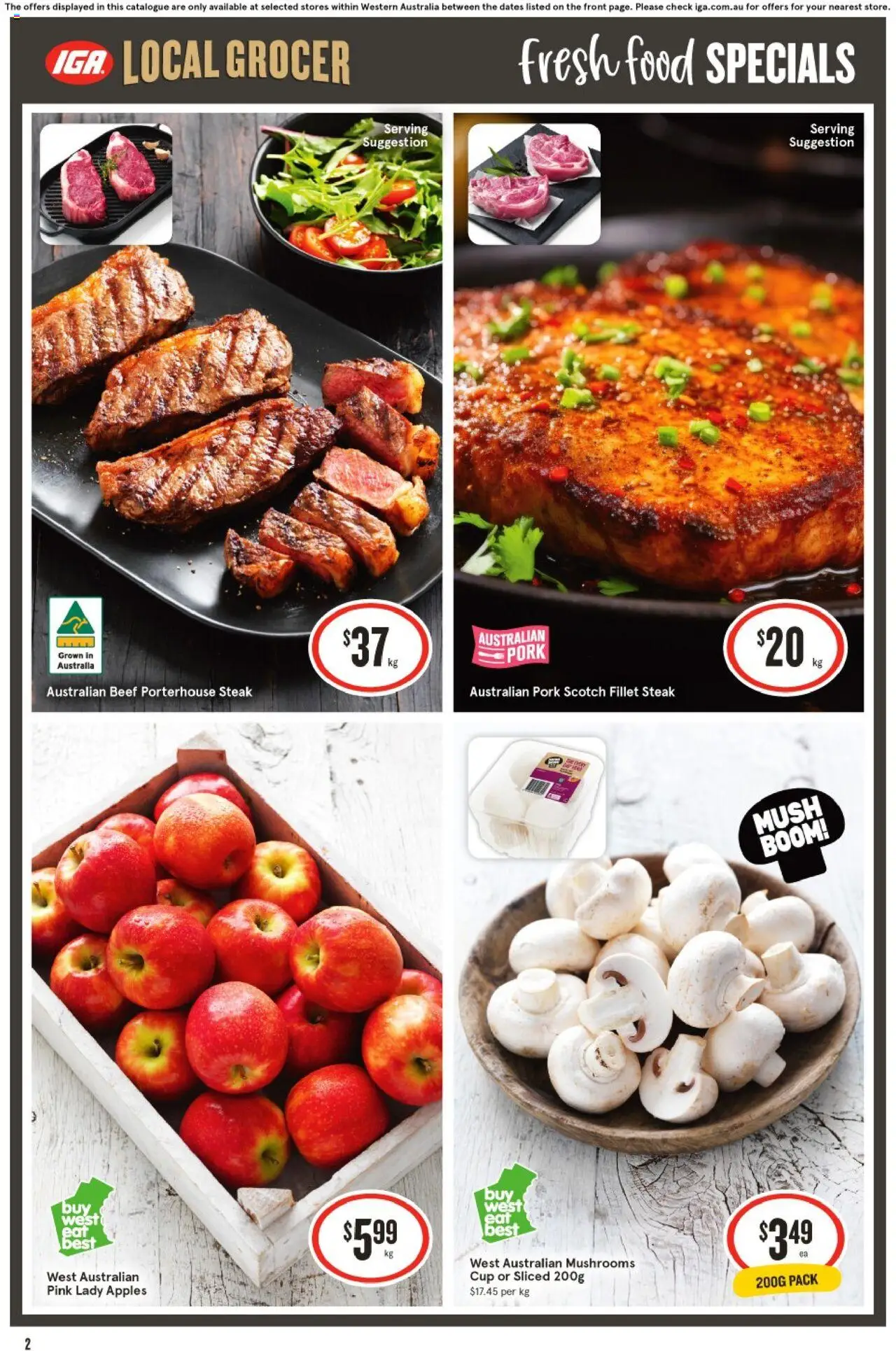 IGA catalogue - valid from 03.09.2025 | Page: 2 | Products: Pork, Apples, Steak, Scotch
