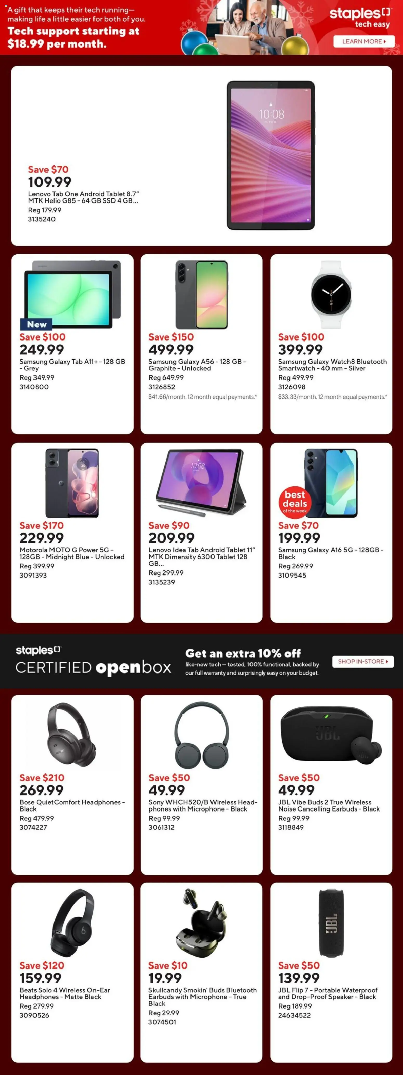 Staples flyer valid from 25.12.2025 | Page: 7 | Products: Tablet, Headphones, Microphone, Smartwatch