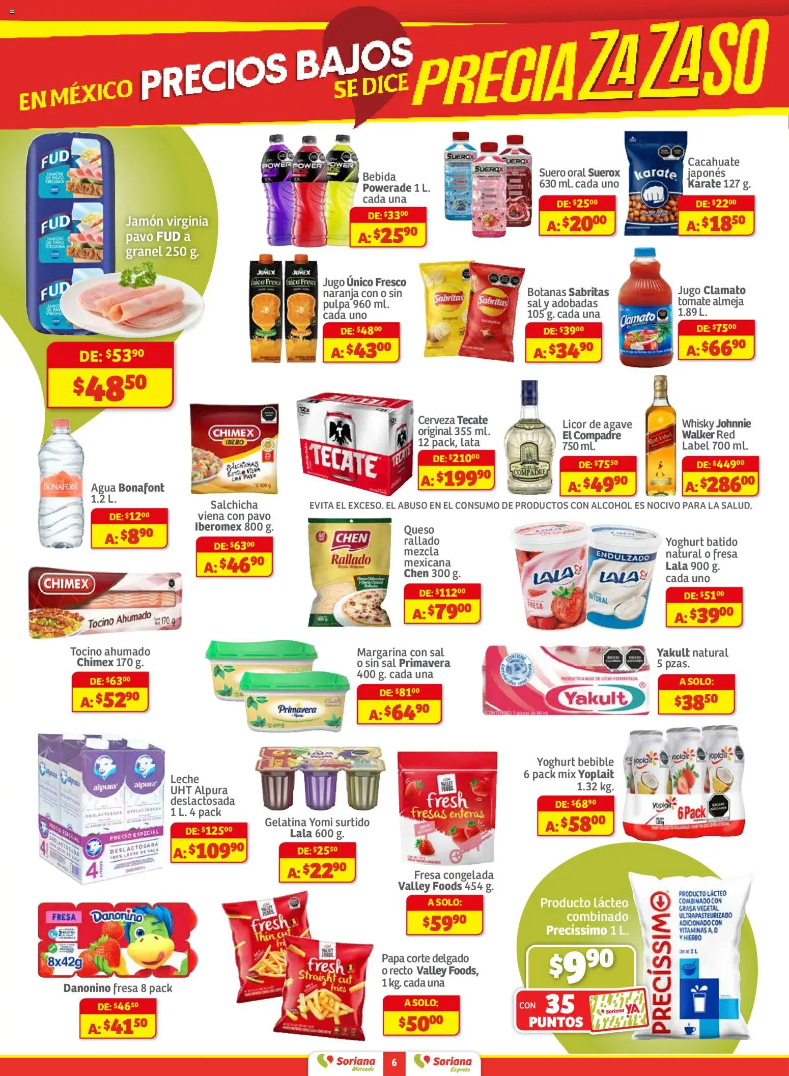 Nuevas ofertas de Soriana válidas en toda la República Mexicana desde el 18.11.2025. ¡Encuentra las mejores ofertas en Soriana - Pesito Valedor Mercado: Chih, Coah, Dur, NL, SLP, Tamps, Zac! | Página: 6 | Productos: Papa, Gelatina, Tomate, Cerveza