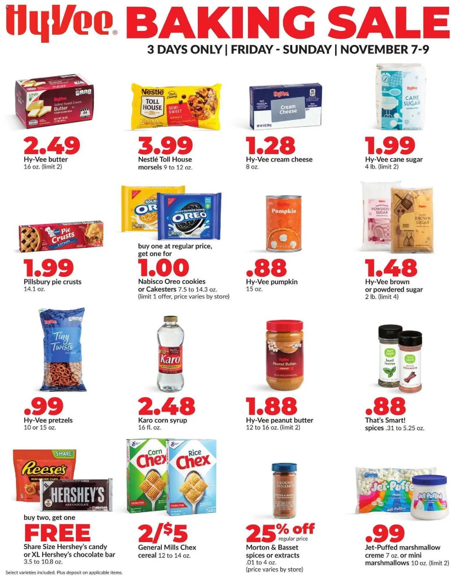 HyVee Baking Sale - valid from 07.11.2025 | Page: 1 | Products: Cheese, Rice, Cream, Sugar