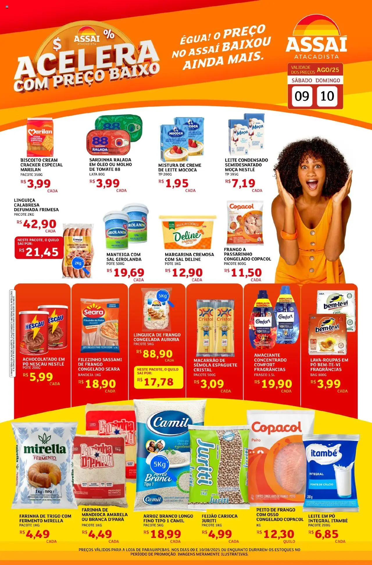 Assaí Atacadista Folheto - válido de 09.08.2025 | Página: 1 | Produtos: Manteiga, Arroz, Macarrão, Bandeja