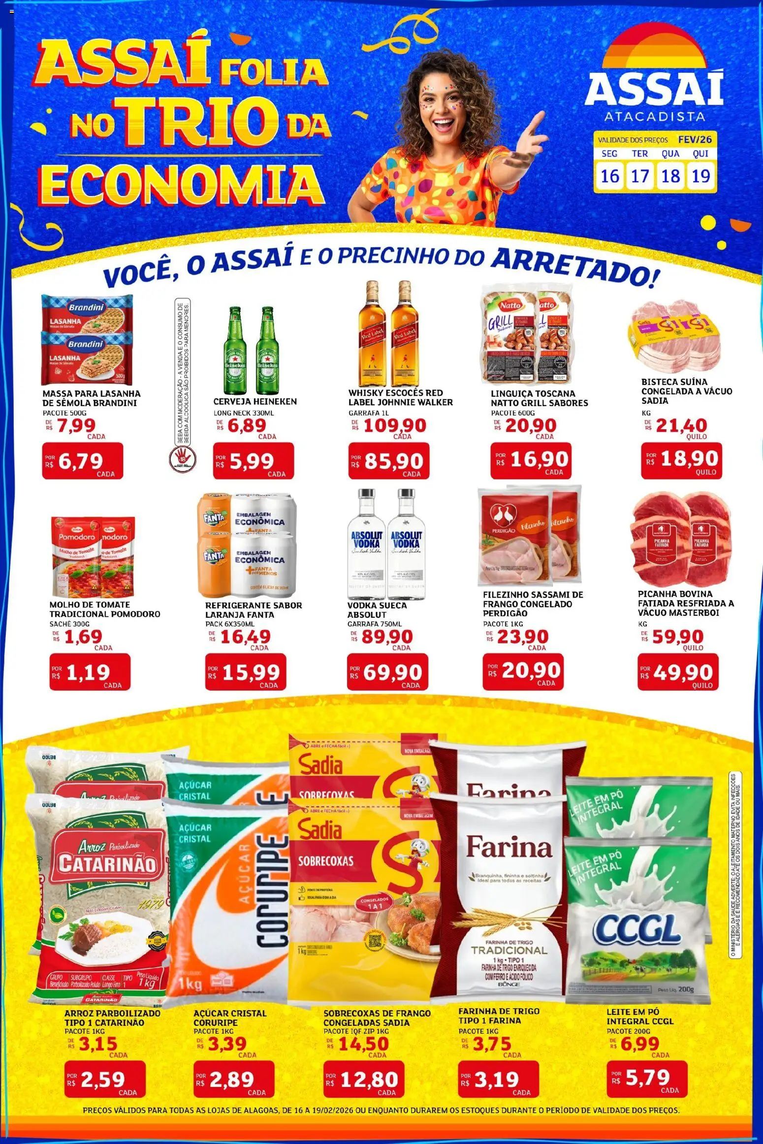 Assaí Atacadista Folheto - válido de 17.02.2026 | Página: 1 | Produtos: Picanha, Leite, Vodka, Açúcar