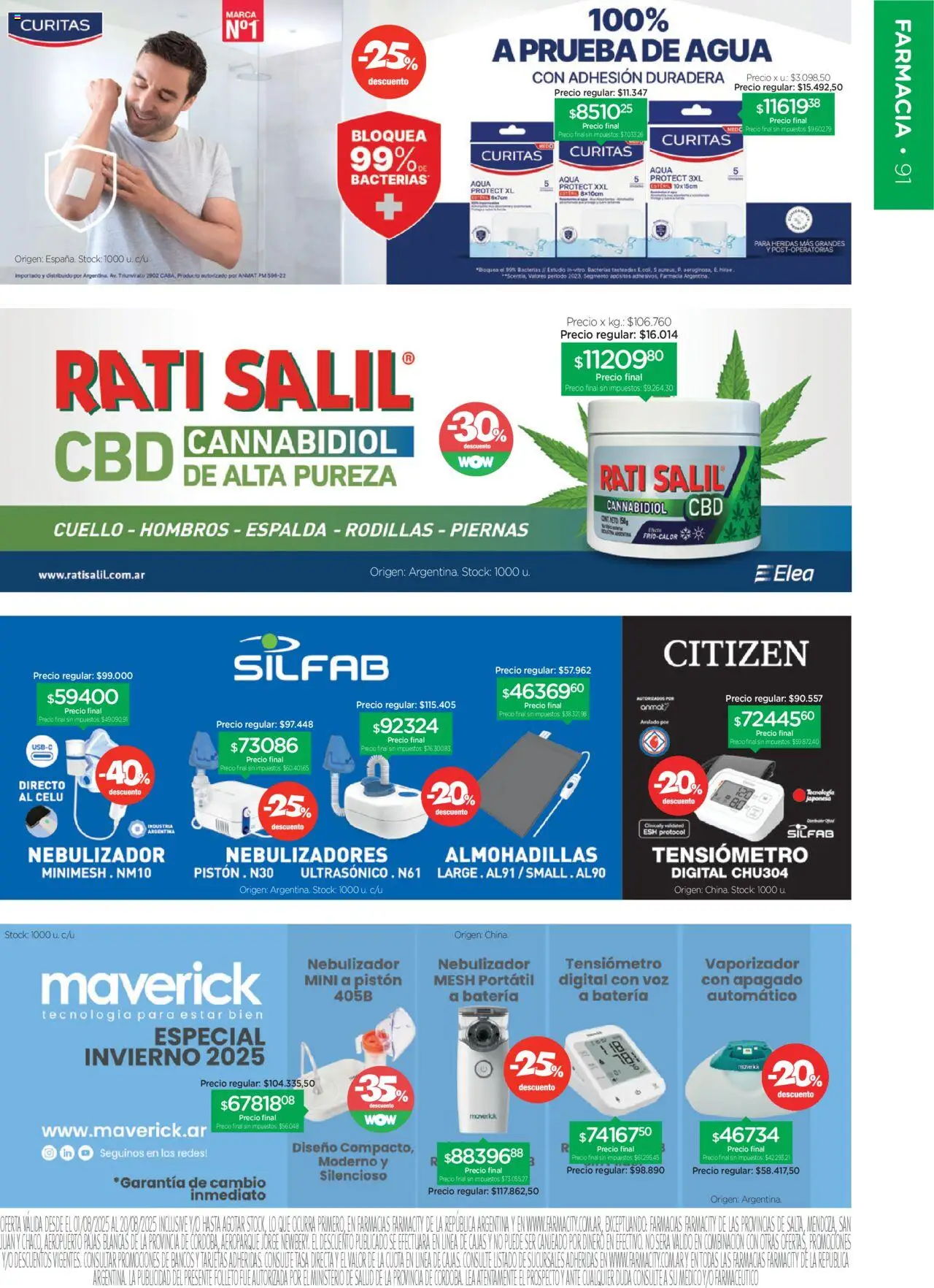Farmacity catálogo │ válido desde el 01.08.2025 | Página: 91 | Productos: Nebulizador, Batería, Agua, Tensiómetro