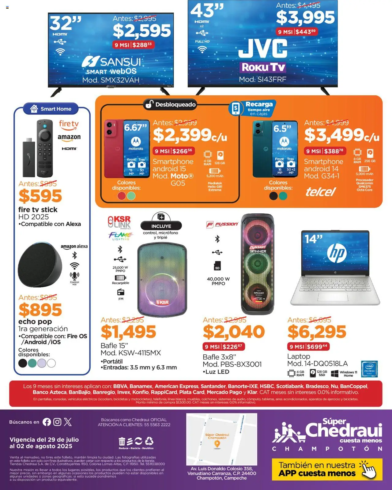 Nuevas ofertas de Chedraui válidas en toda la República Mexicana desde el 29.07.2025. ¡Encuentra las mejores ofertas en Chedraui - Folleto Apertura Súper Chedraui Champotón! | Página: 4 | Productos: Micrófono, Banco, Smartphone